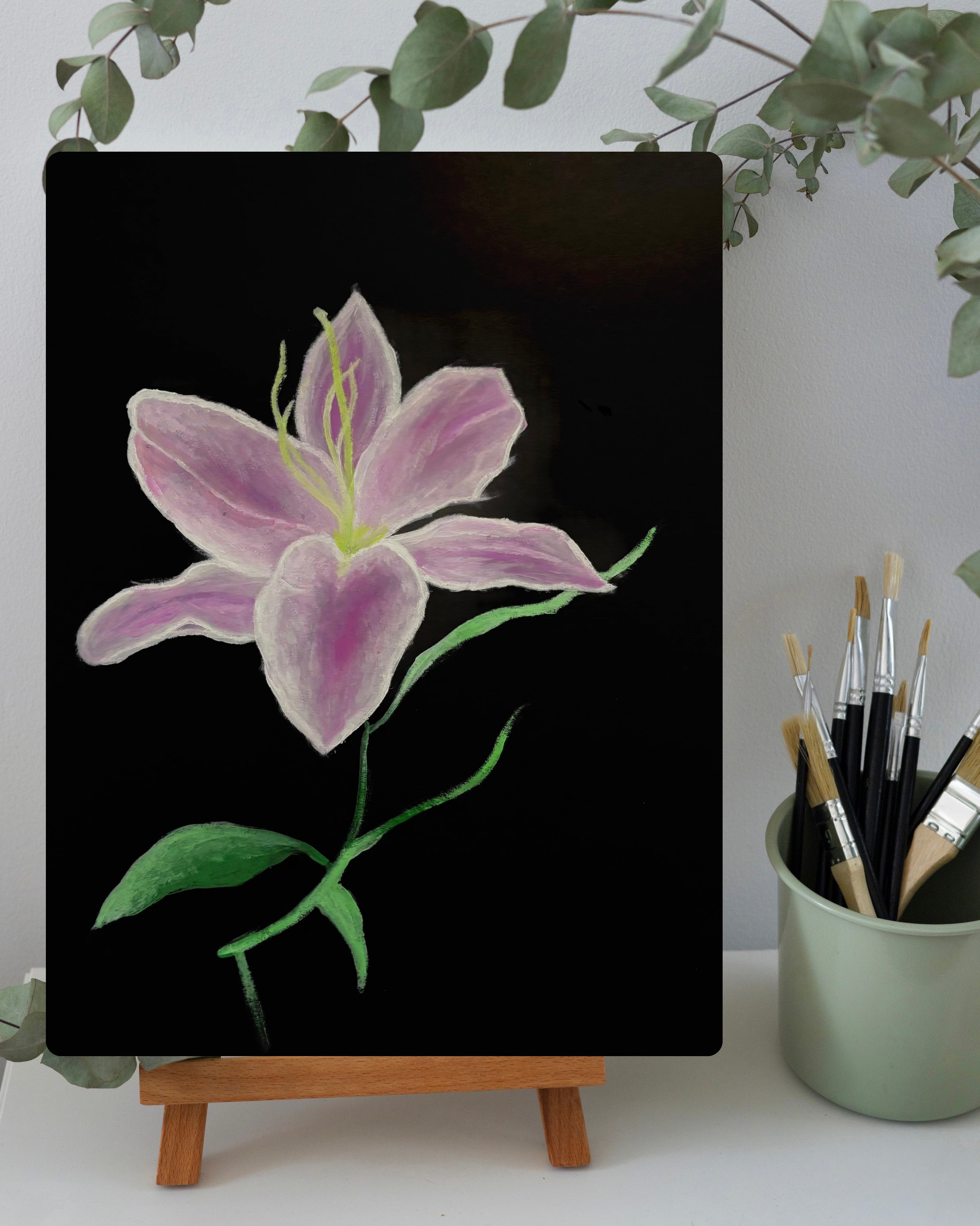 Pink flower canvas art print by Petals & Ash Studio featuring a vibrant pink flower on textured canvas background.