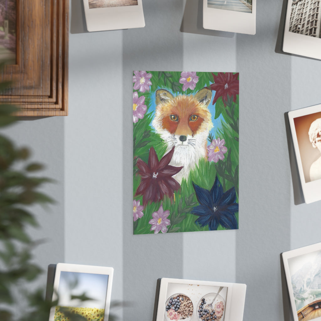 Floral Fox Exclusive Mini Print on paper, featuring colorful floral and fox illustration by Printify.