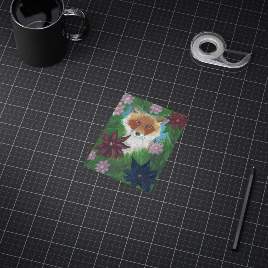 Floral fox mini print on paper, featuring colorful fox illustration with floral accents, designed by Printify.