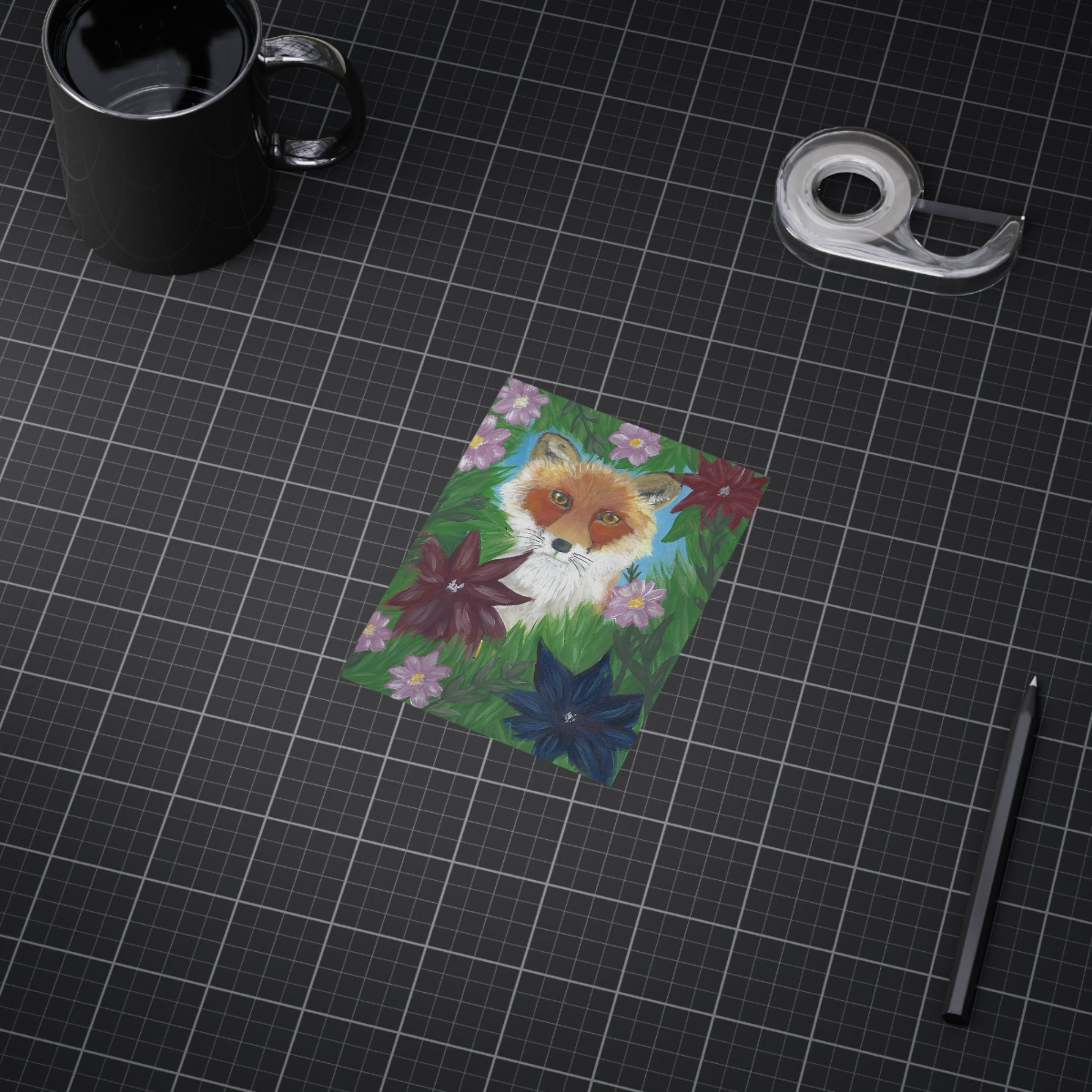 Floral fox mini print on paper, featuring colorful fox illustration with floral accents, designed by Printify.