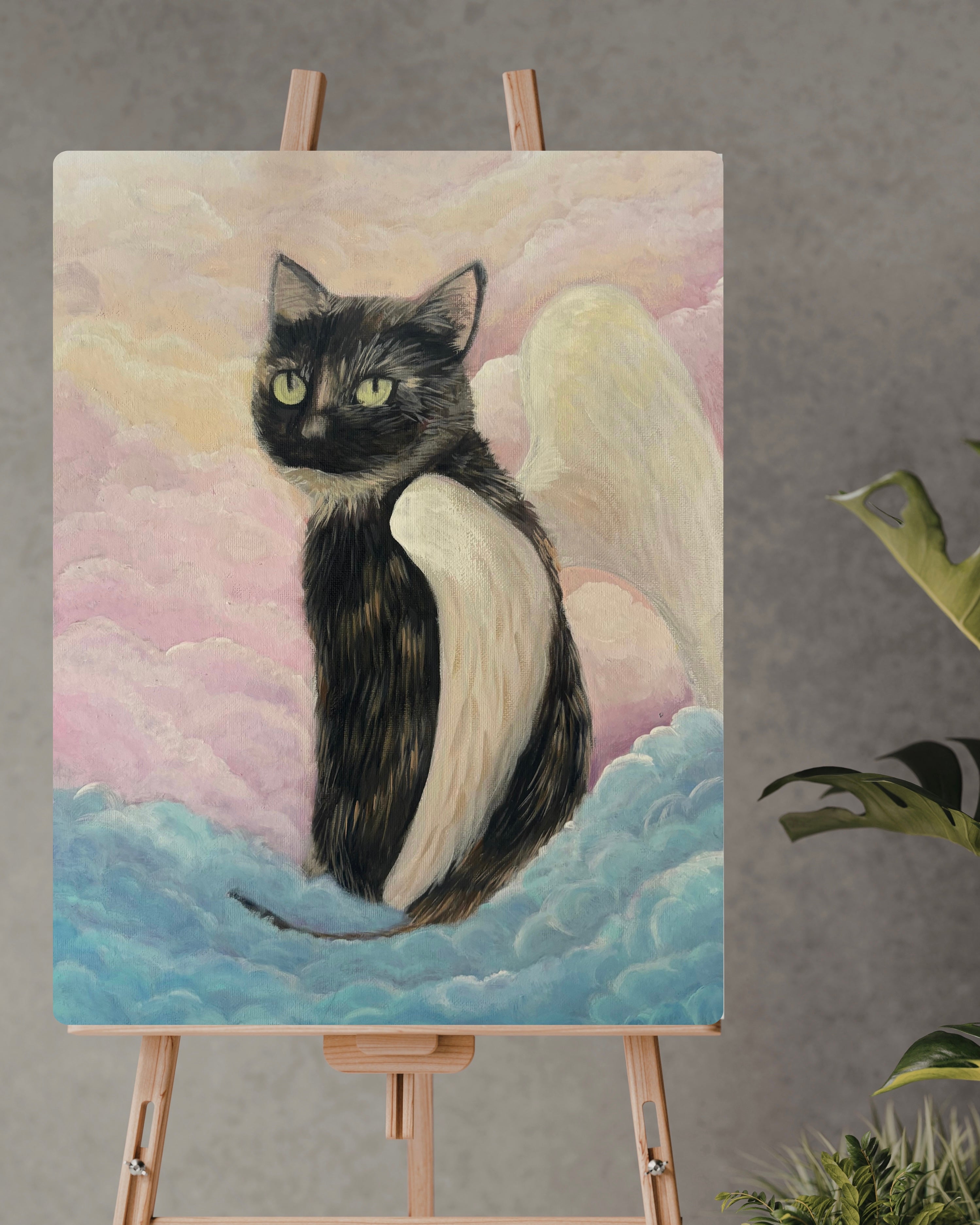 Heavenly Cat canvas print by Petals & Ash Studio, featuring a detailed, artistic depiction of a cat on a textured canvas surface.