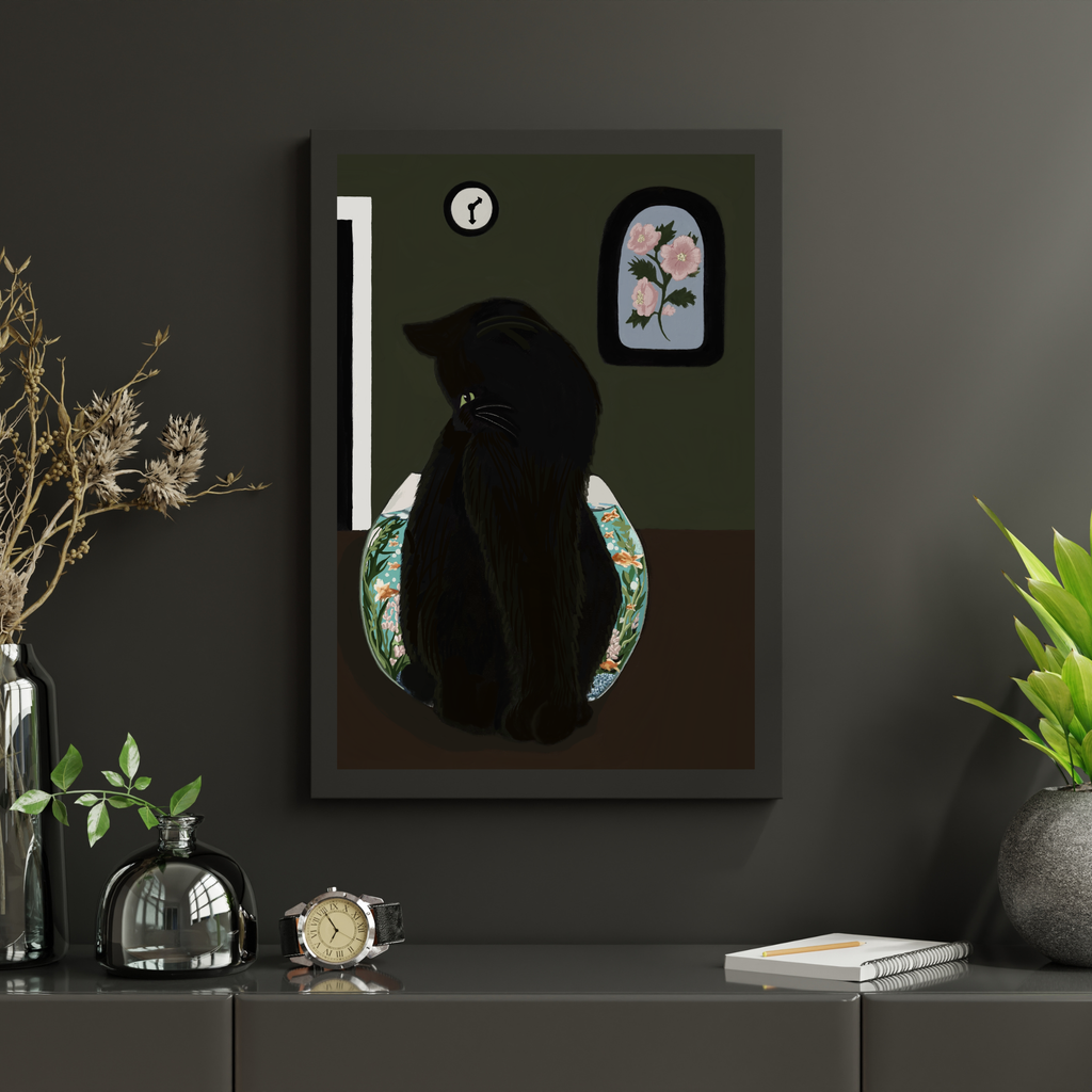 Glass Between Us — Framed Black Cat Art Print