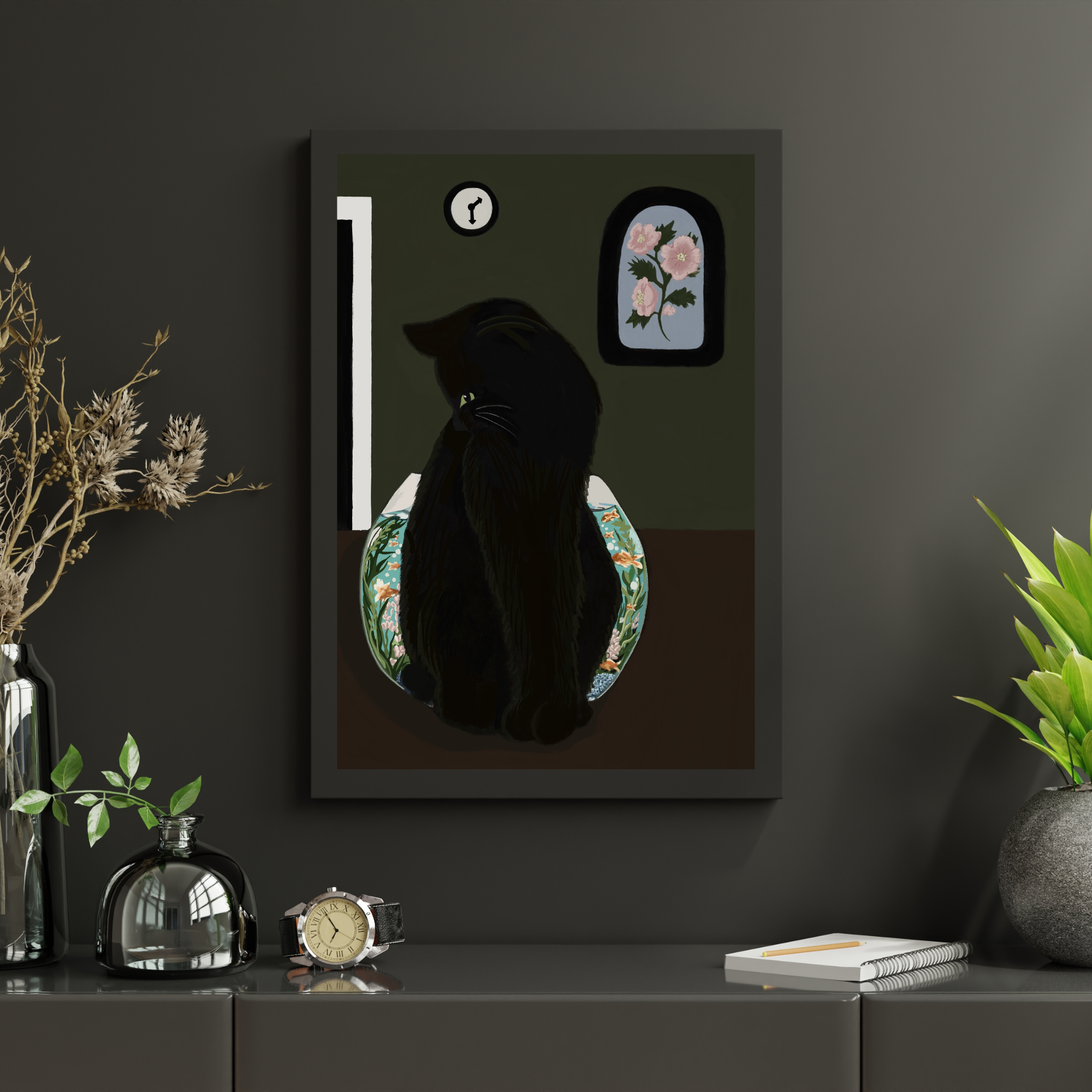 Glass Between Us — Framed Black Cat Art Print