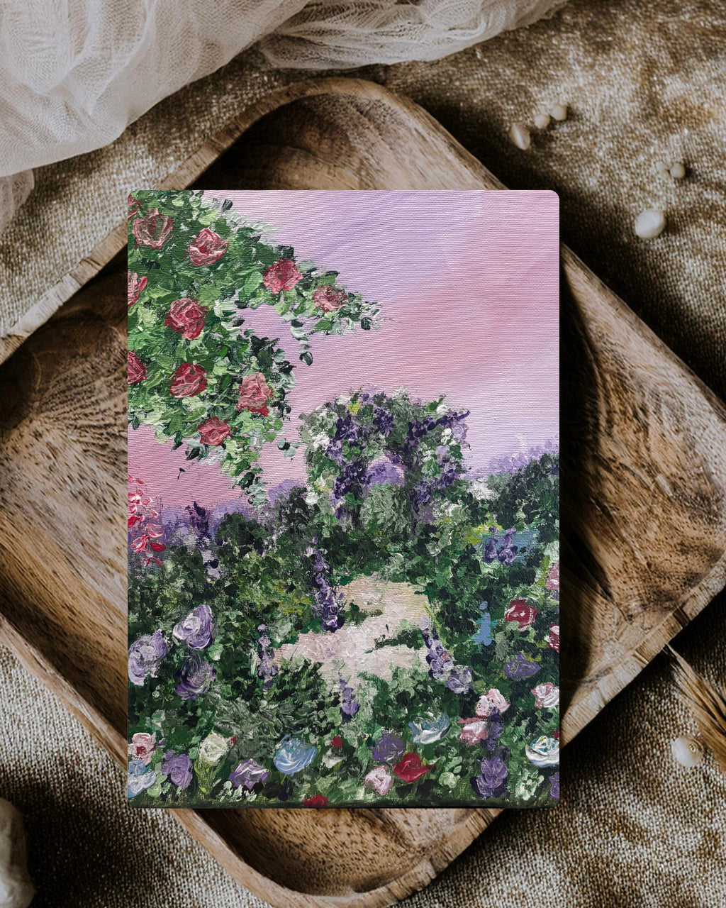 Floral art print titled "Flora in Quiet Abundance" by Petals & Ash Studio, featuring vibrant, detailed botanical illustrations.