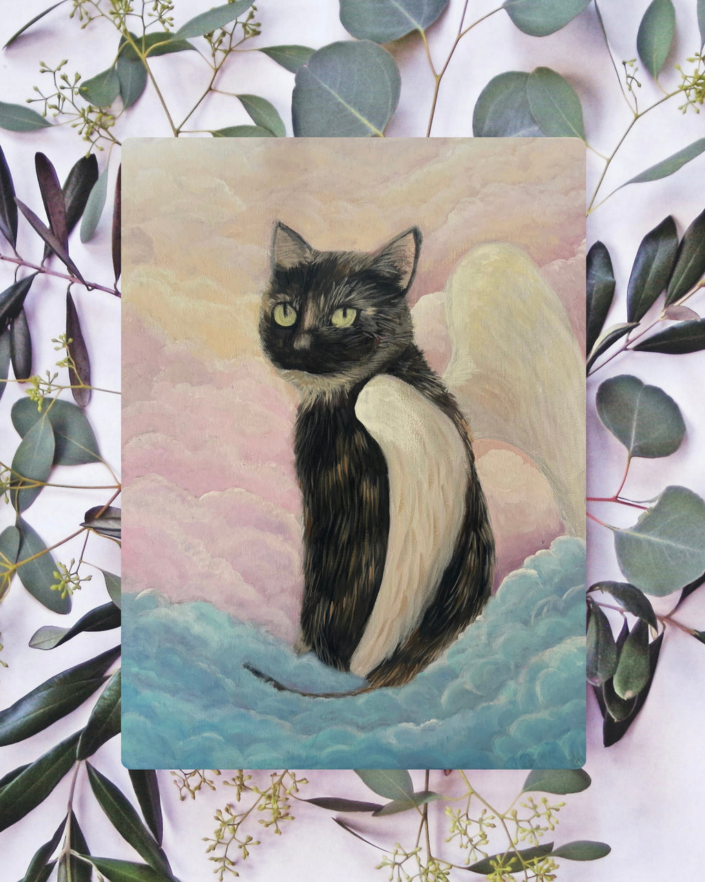 Heavenly Cat Rainbow Road art print poster by Petals & Ash Studio featuring colorful feline and celestial landscape design.
