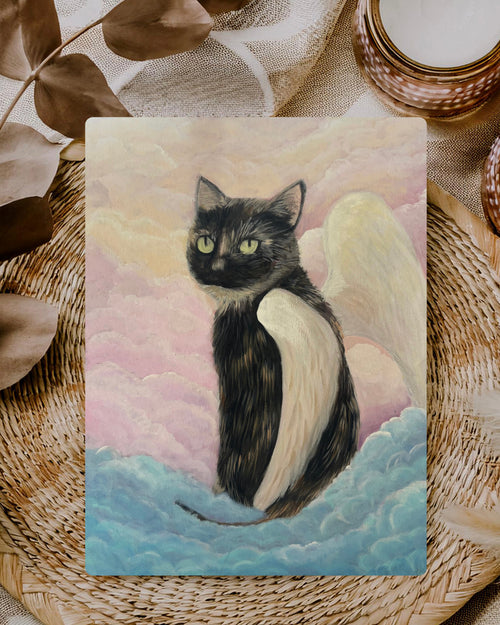 Colorful Rainbow Road art print poster featuring a celestial scene, created by Petals & Ash Studio, suitable for cat lovers and art fans.