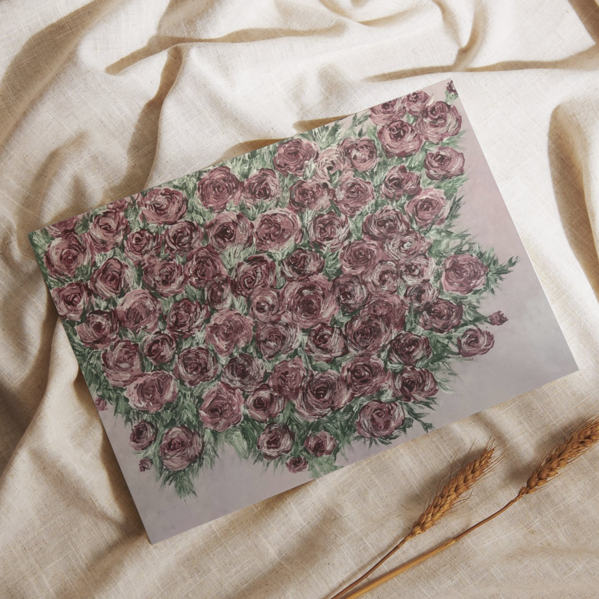 Colorful floral art print poster featuring an abundance of roses by Petals & Ash Studio, vivid rose illustrations on high-quality paper.
