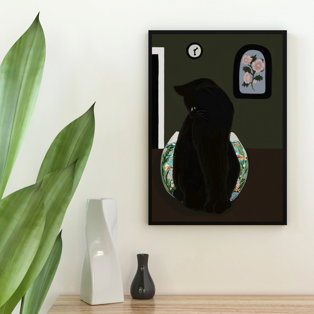 Glass Between Us — Framed Black Cat Art Print