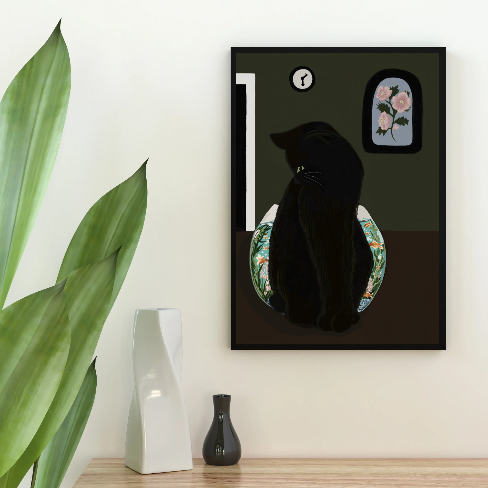 Glass Between Us — Framed Black Cat Art Print