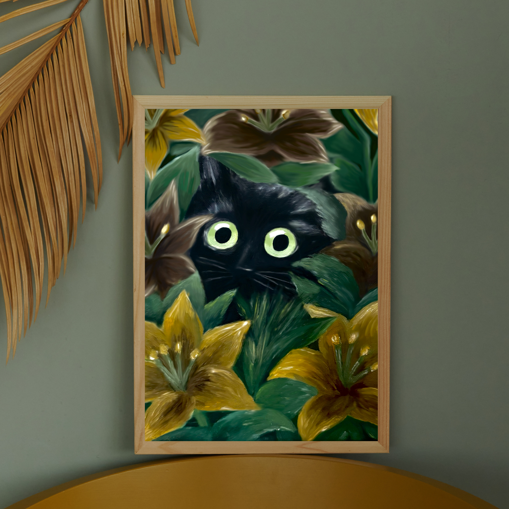 Petals and Shadow — Black Cat Floral Art Print