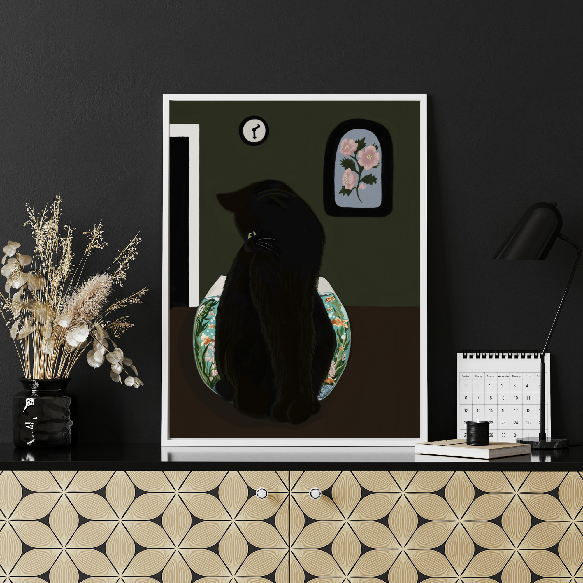 Glass Between Us — Black Cat Art Print
