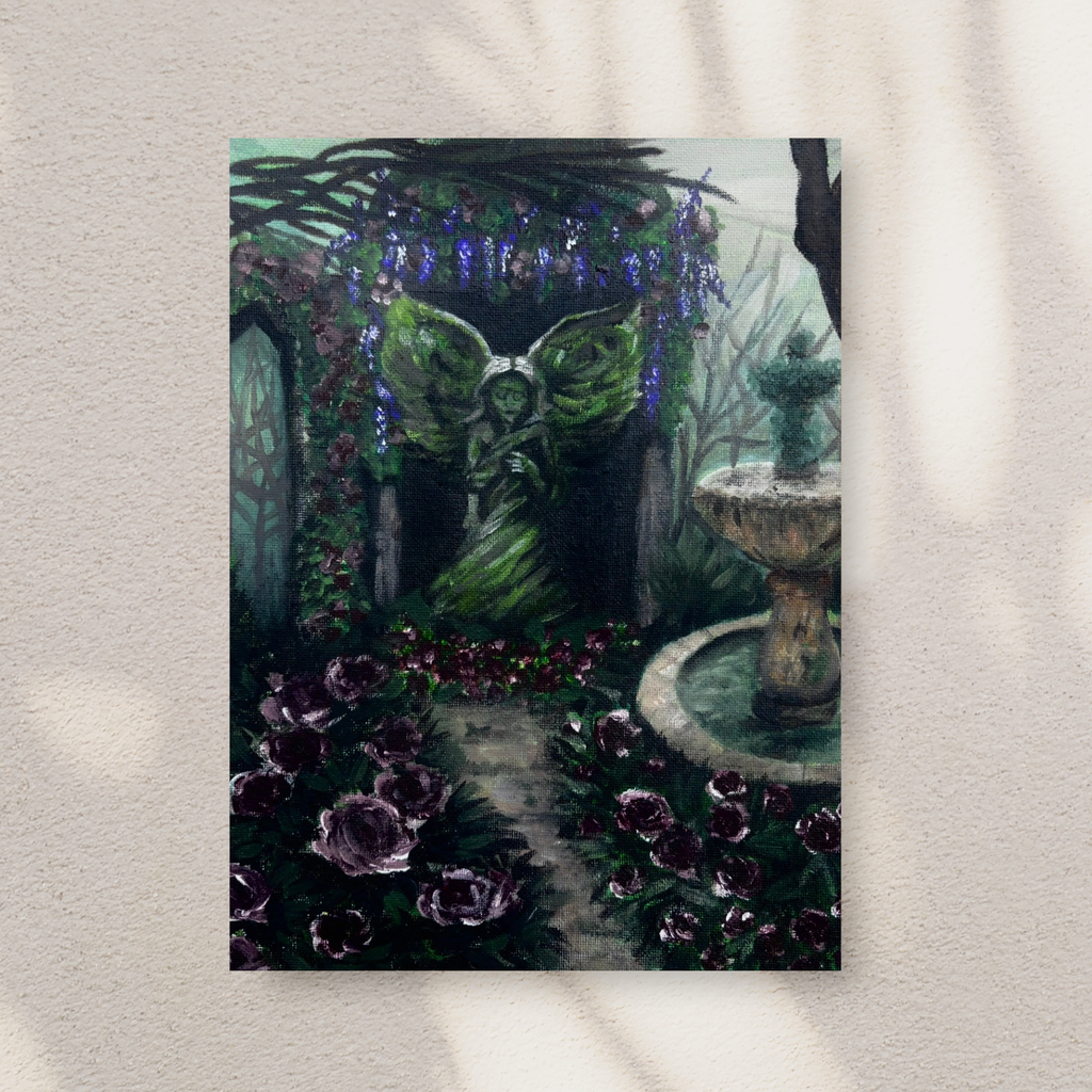 Angel in a Dark Place art print by Petals & Ash Studio, featuring a detailed illustration of an angel with dark, moody tones.