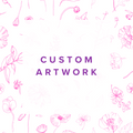 Close-up of a custom blue flower artwork printable label by Petals & Ash Studio, featuring intricate floral design.