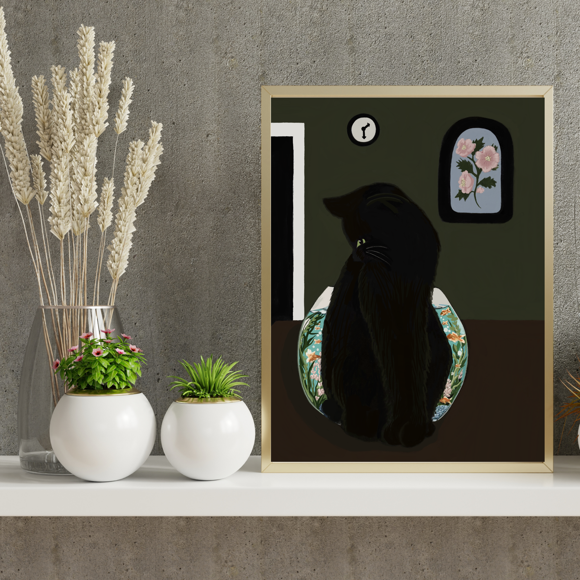 Glass Between Us — Black Cat Art Print