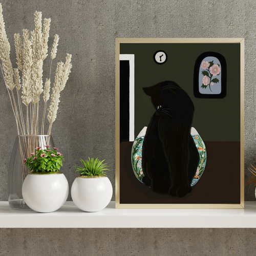 Glass Between Us — Black Cat Art Print