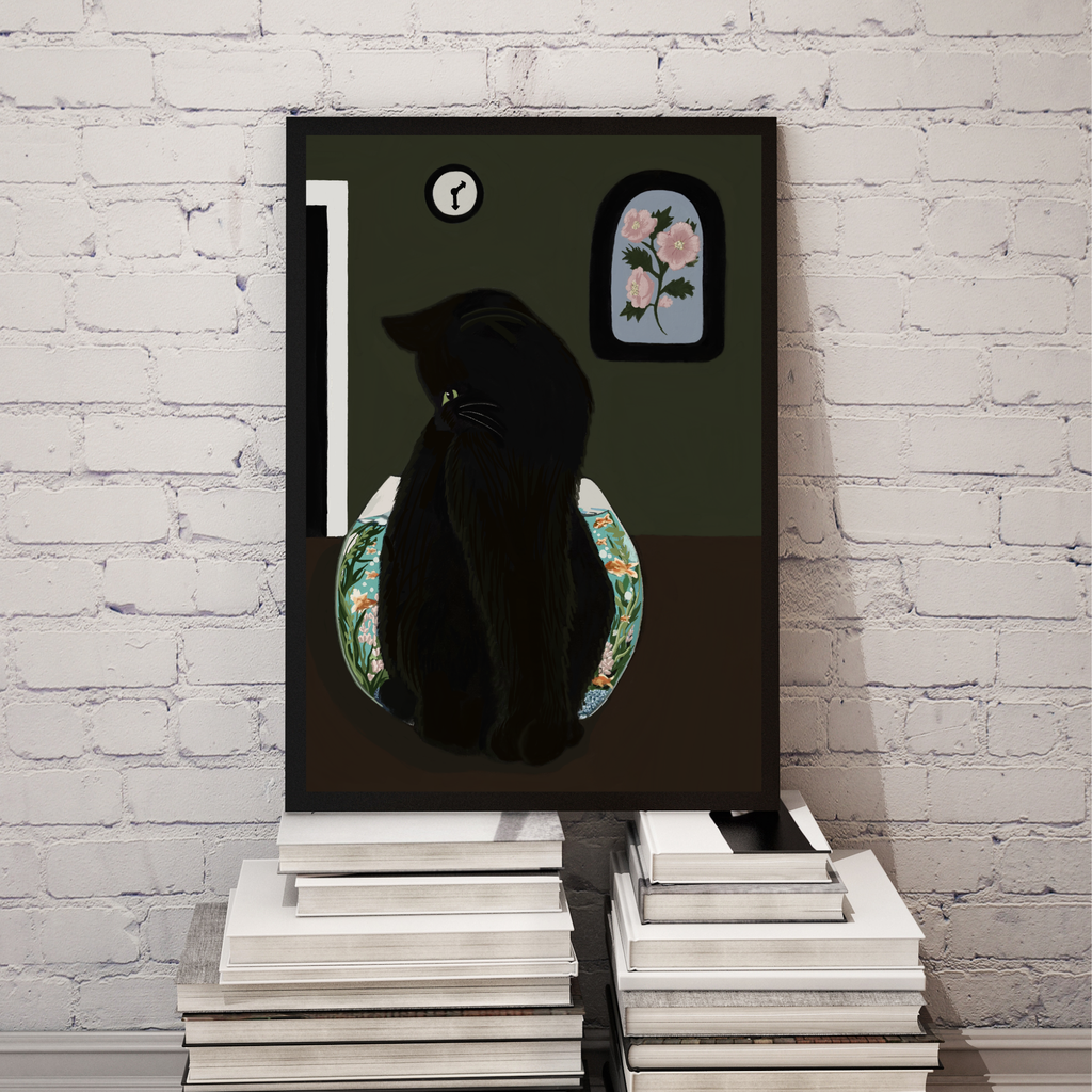 Glass Between Us — Framed Black Cat Art Print