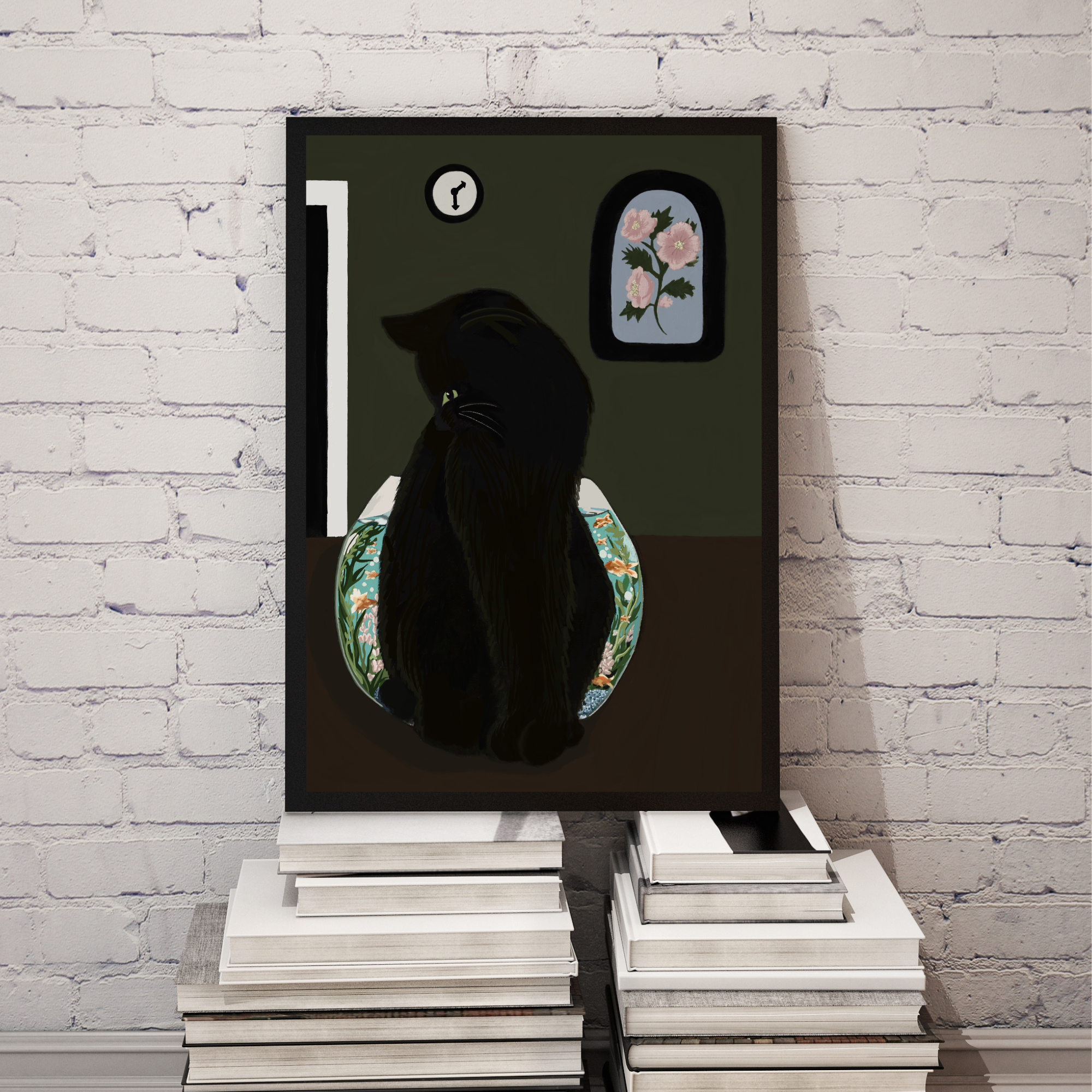 Glass Between Us — Framed Black Cat Art Print