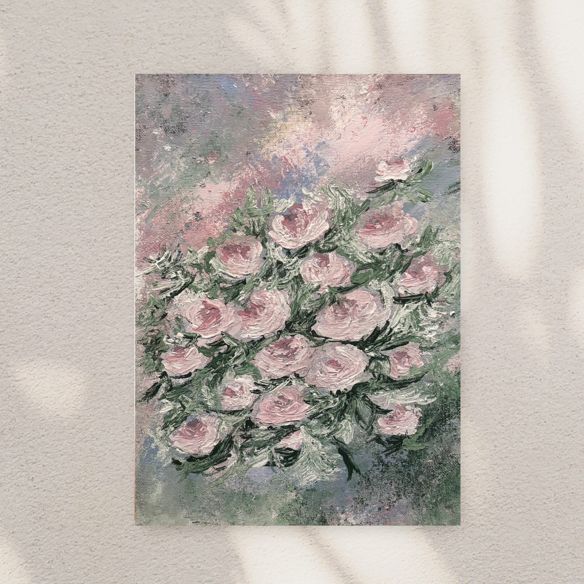 Floral art print titled "Breathing Flowers" by Petals & Ash Studio, featuring vibrant, detailed flower illustrations on white background.