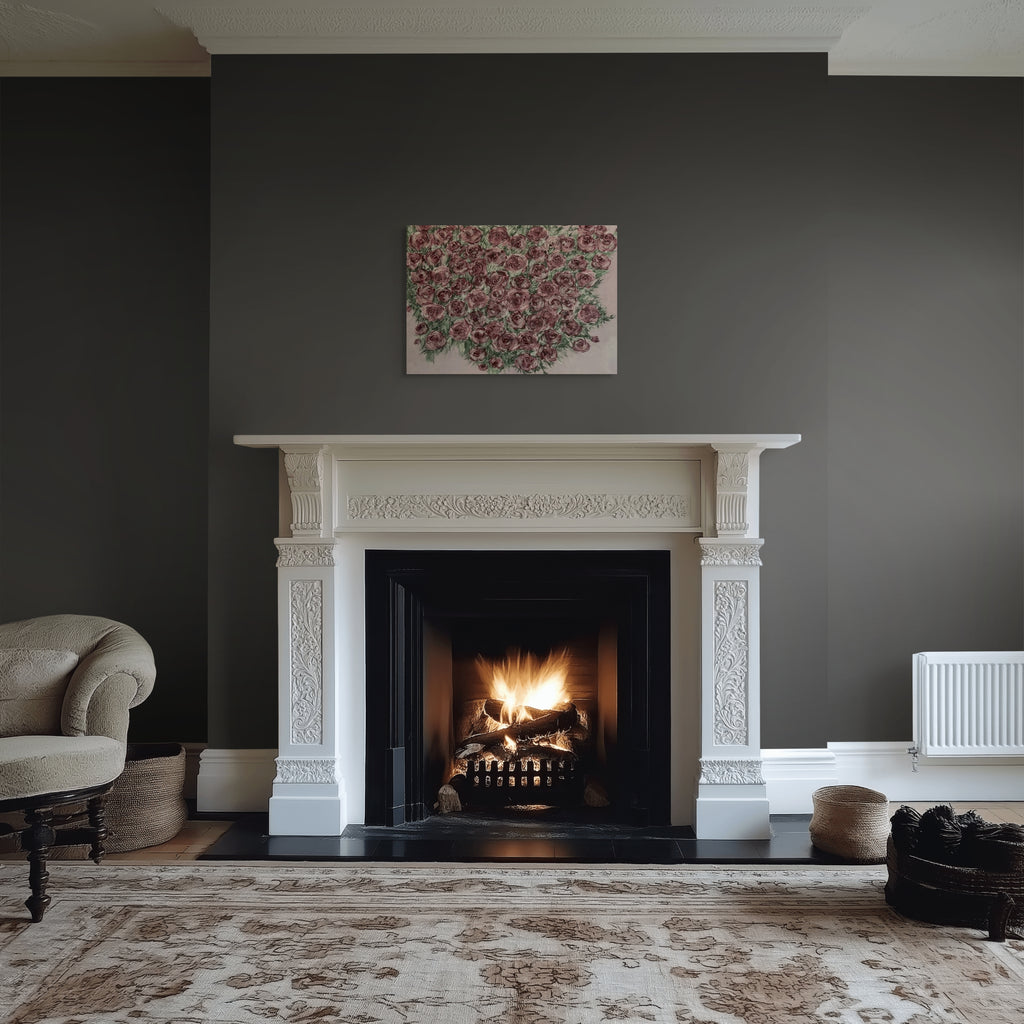Colorful canvas print of an abundance of roses by Petals & Ash Studio, showcasing vibrant floral artwork for wall decor.