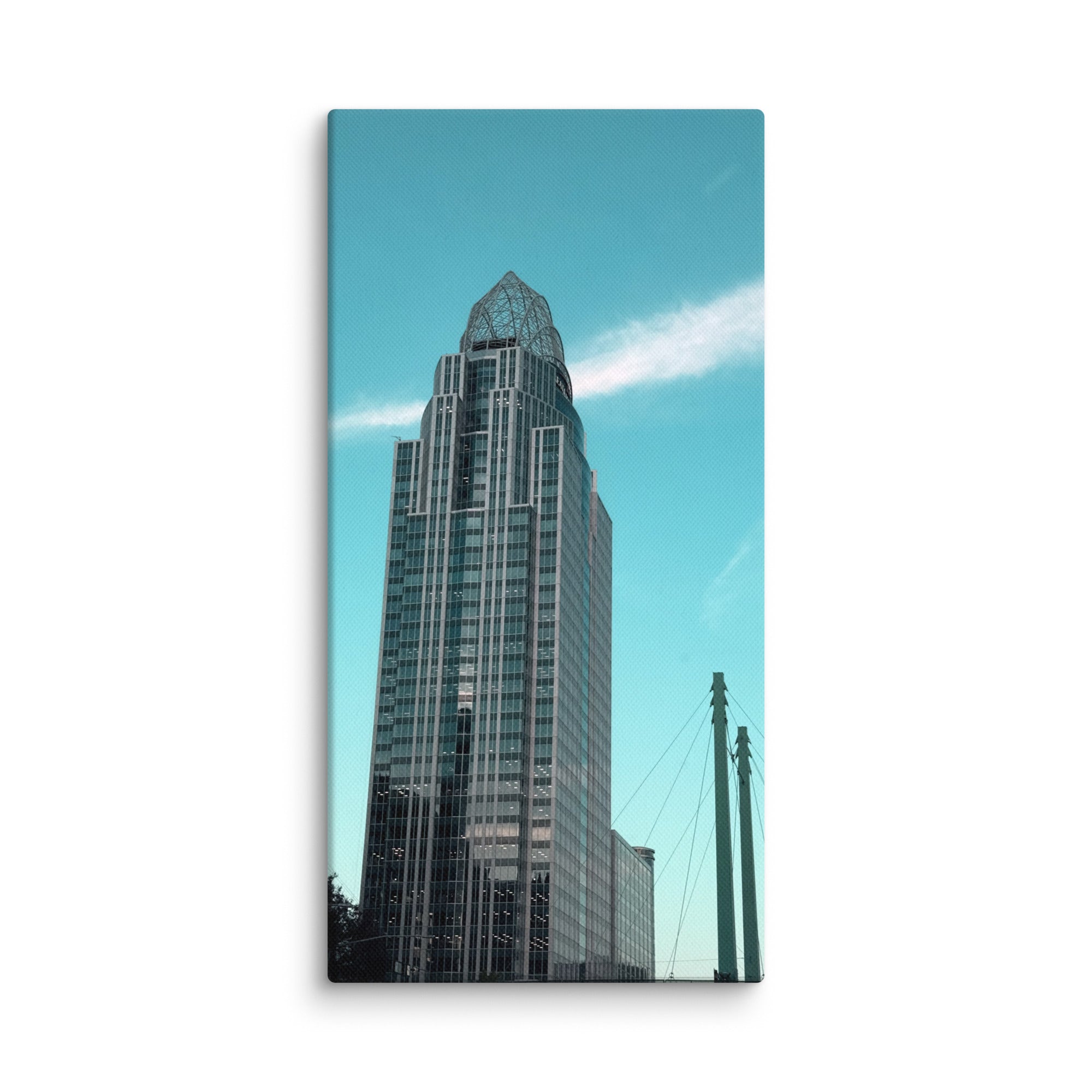 City building photo canvas print by Petals & Ash Studio, 10x20 inch wall art depicting urban skyline on canvas.