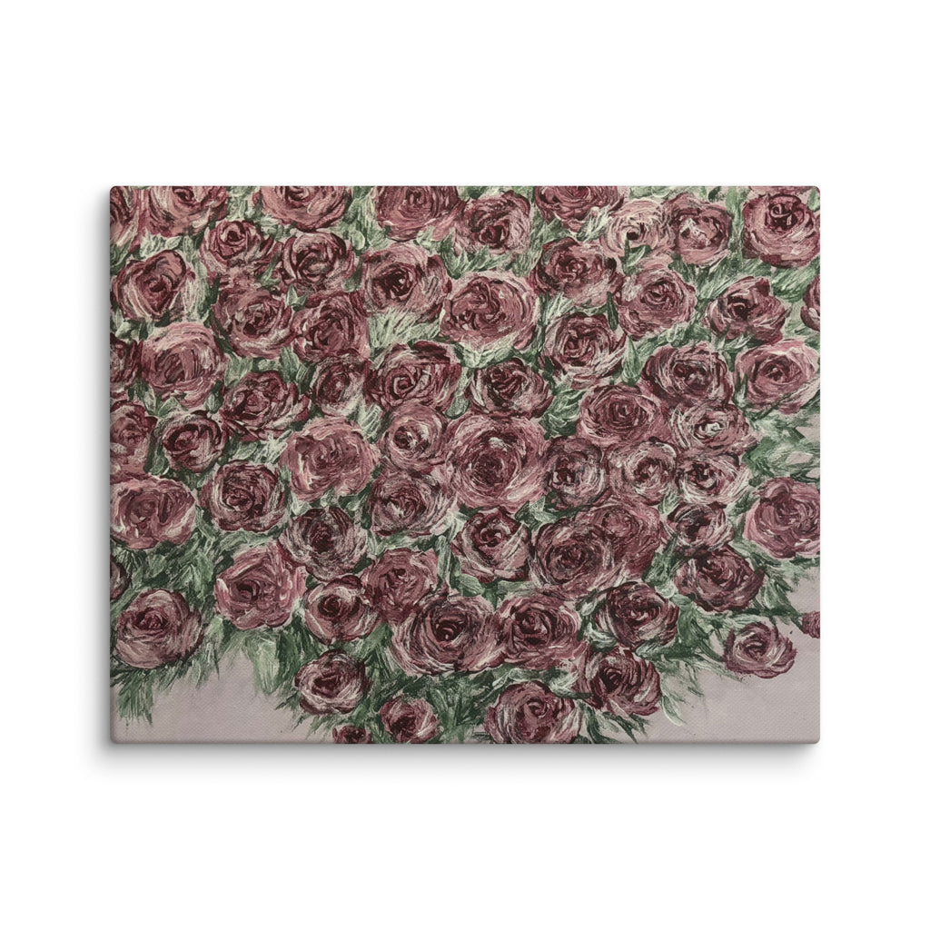 11x14 canvas print of an abundance of roses by Petals & Ash Studio, showcasing vibrant floral artwork on canvas.