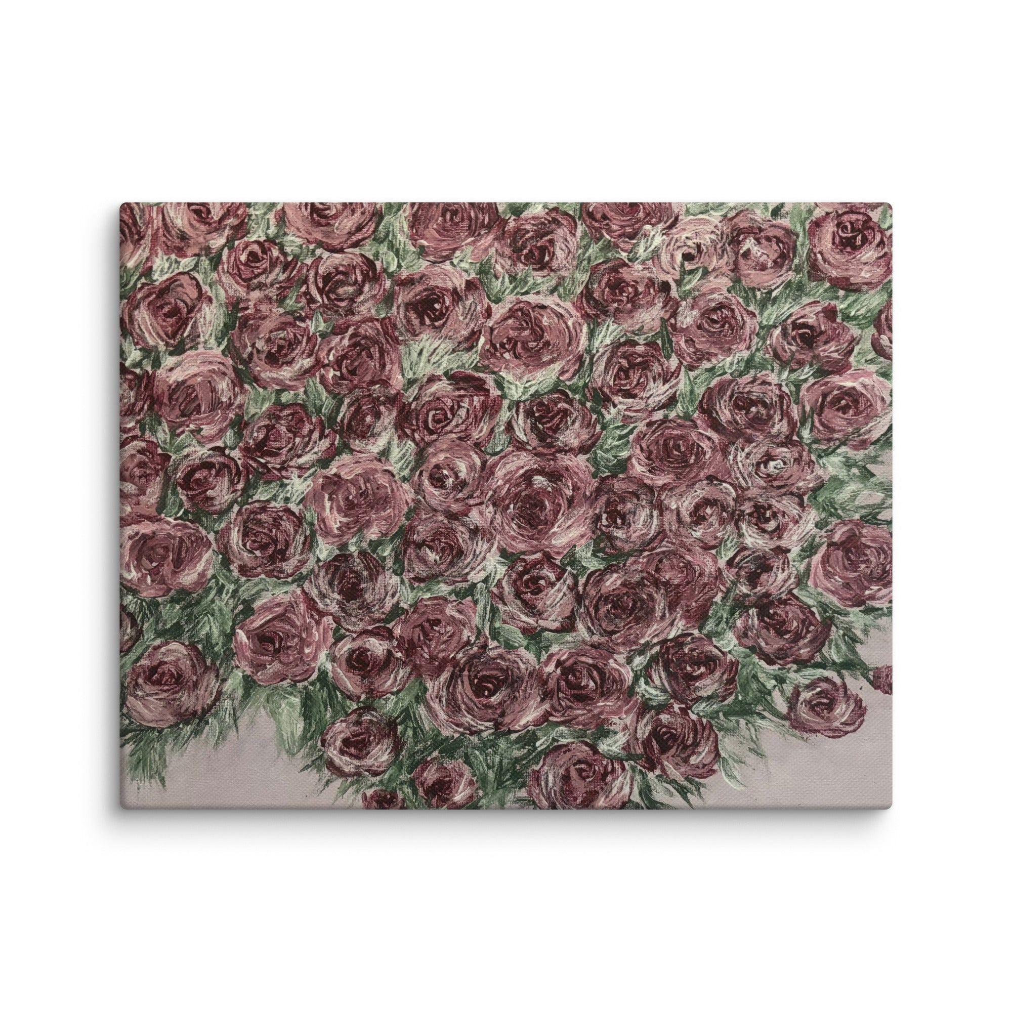 11x14 canvas print of an abundance of roses by Petals & Ash Studio, showcasing vibrant floral artwork on canvas.