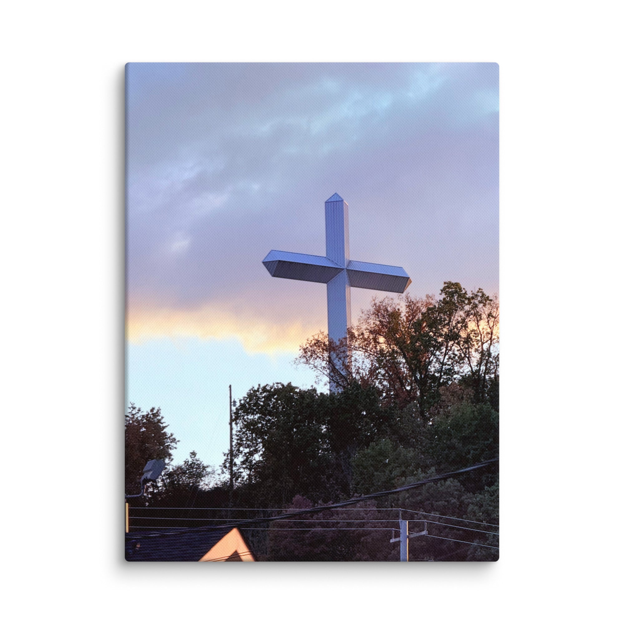 12x16 wall canvas print of a church cross photo by Petals & Ash Studio, featuring a detailed religious cross design.
