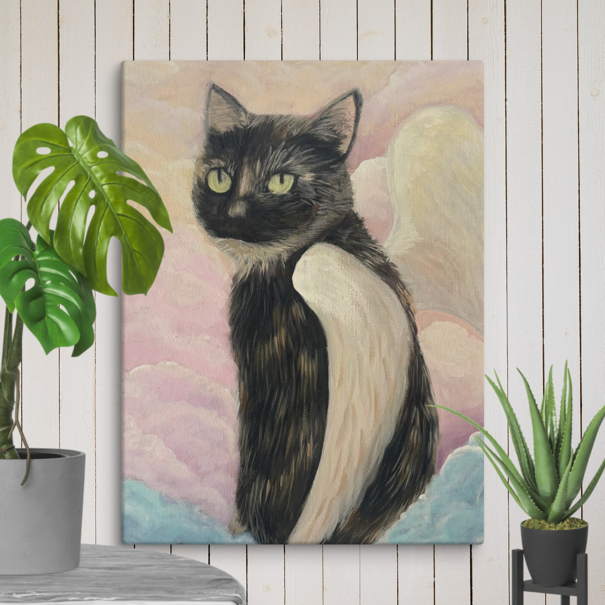 Heavenly Cat canvas print by Petals & Ash Studio, 12x16 inch wall art featuring a detailed cat illustration on canvas.