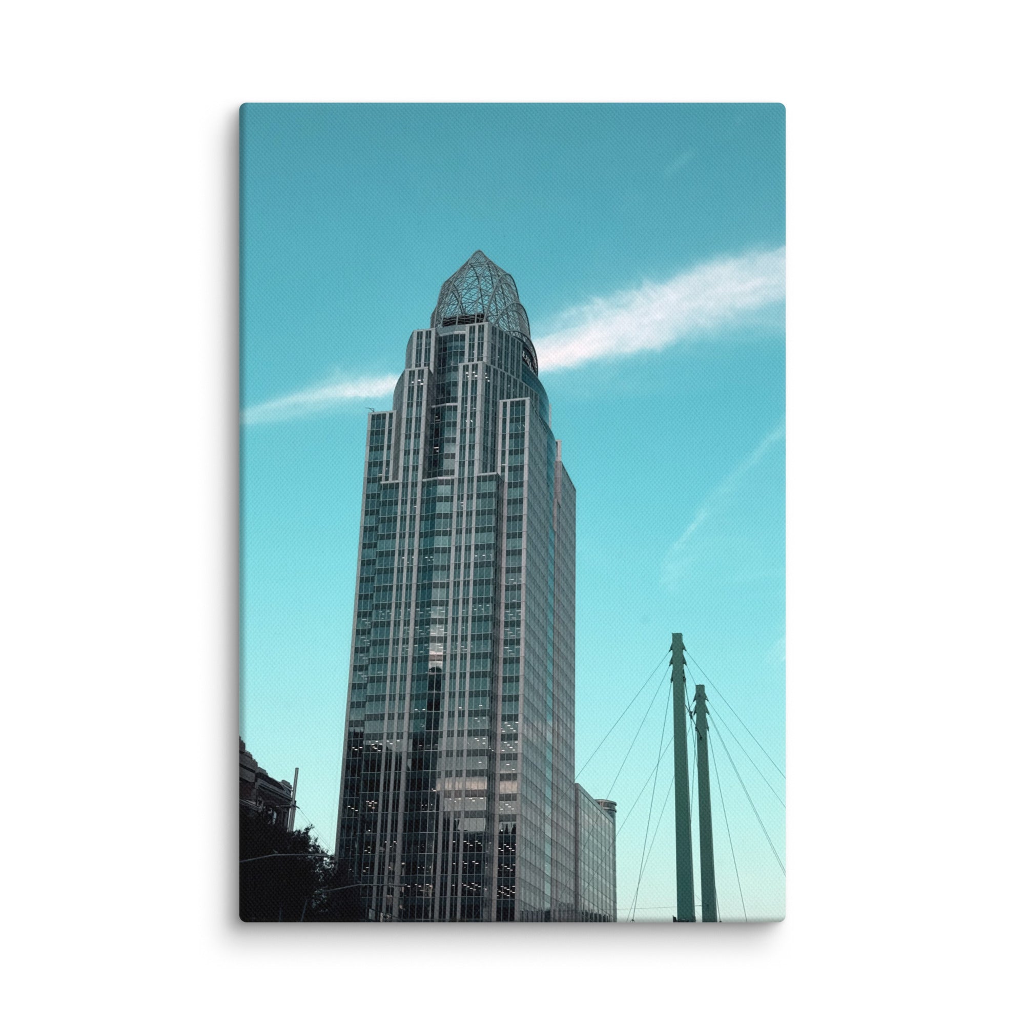 City building photo canvas print by Petals & Ash Studio, featuring a detailed urban skyline on a 12x18-inch canvas.