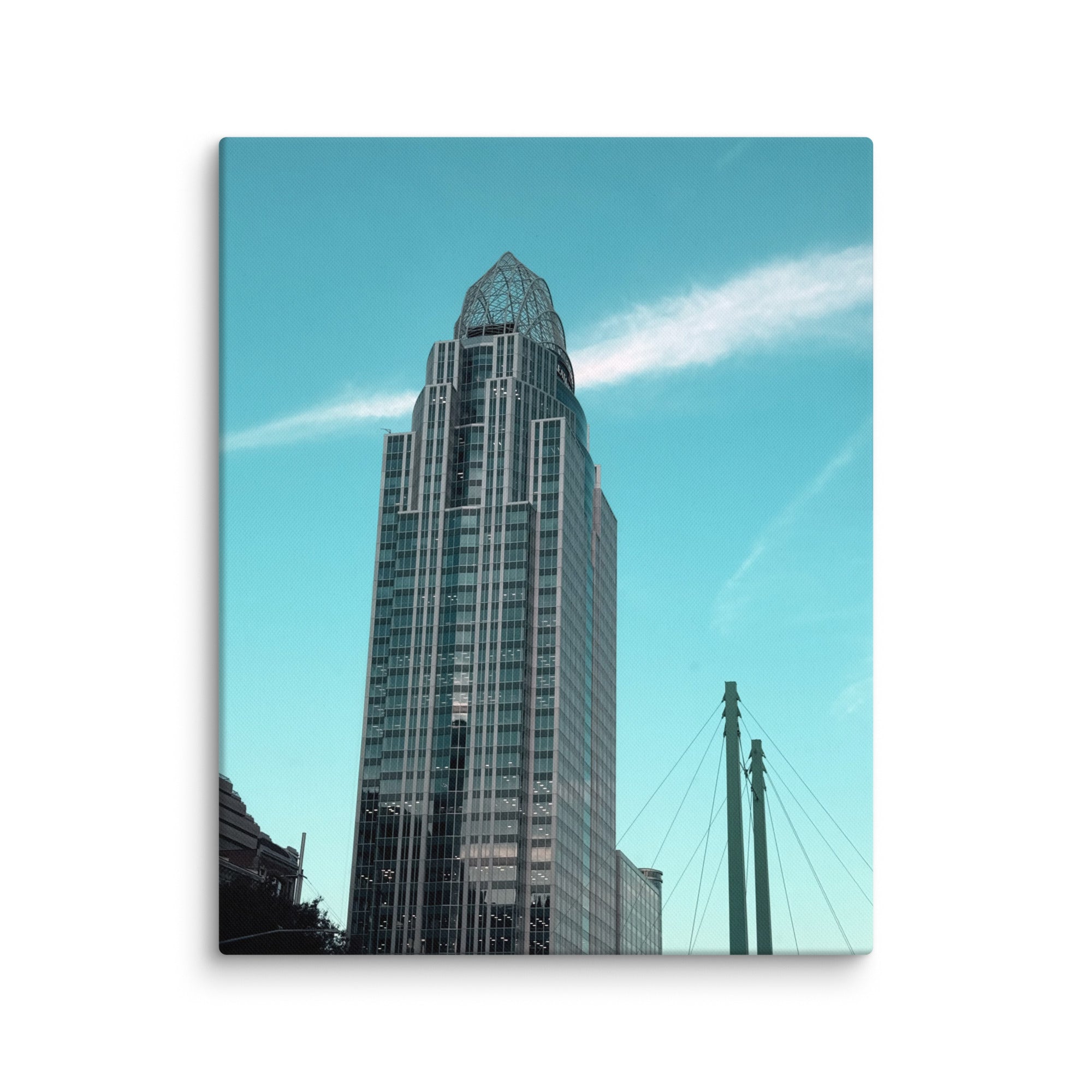 City building photo canvas print by Petals & Ash Studio, featuring a detailed urban skyline on a 16x20-inch canvas wall art.