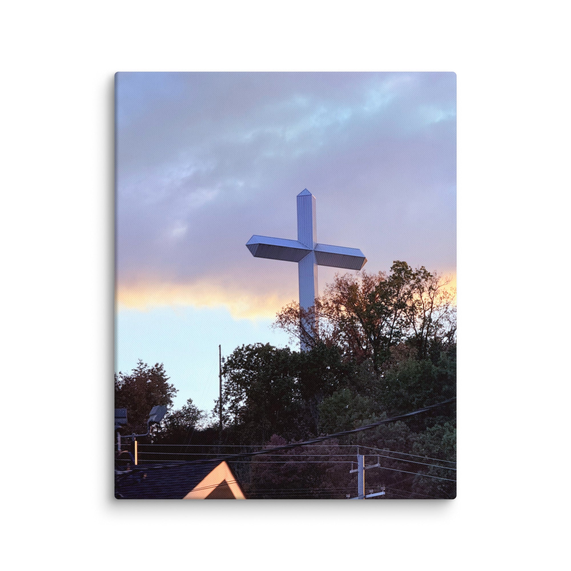 Church cross photo canvas print by Petals & Ash Studio, 16x20 wall art featuring a detailed church cross on canvas.