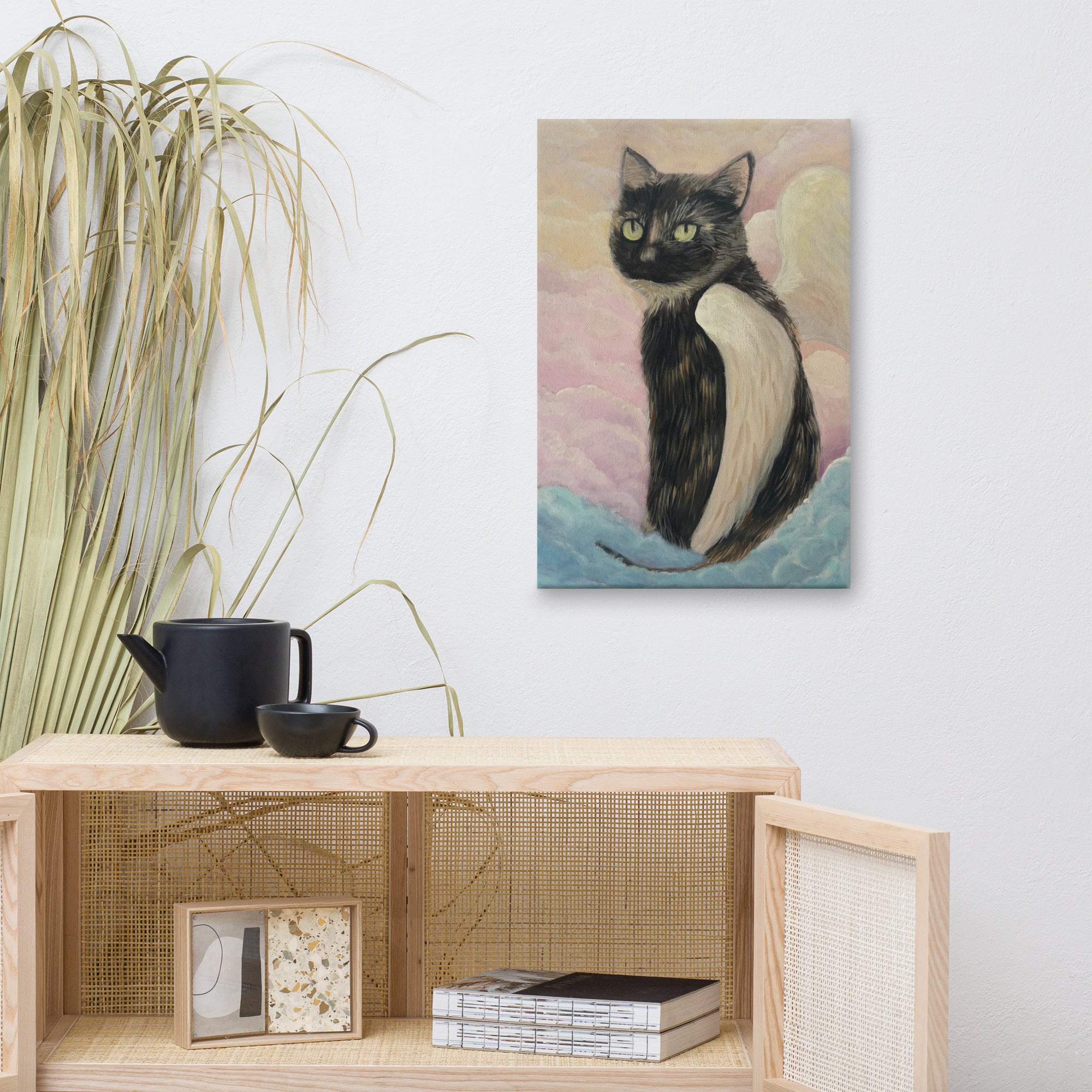 Heavenly Cat canvas print by Petals & Ash Studio, 16x24 inch wall art featuring a detailed feline illustration on canvas.