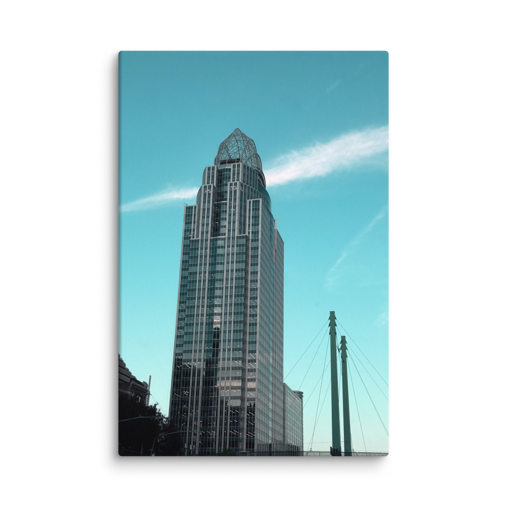 City building photo canvas print by Petals & Ash Studio, featuring a detailed urban skyline on a 16x24 inch wall art.