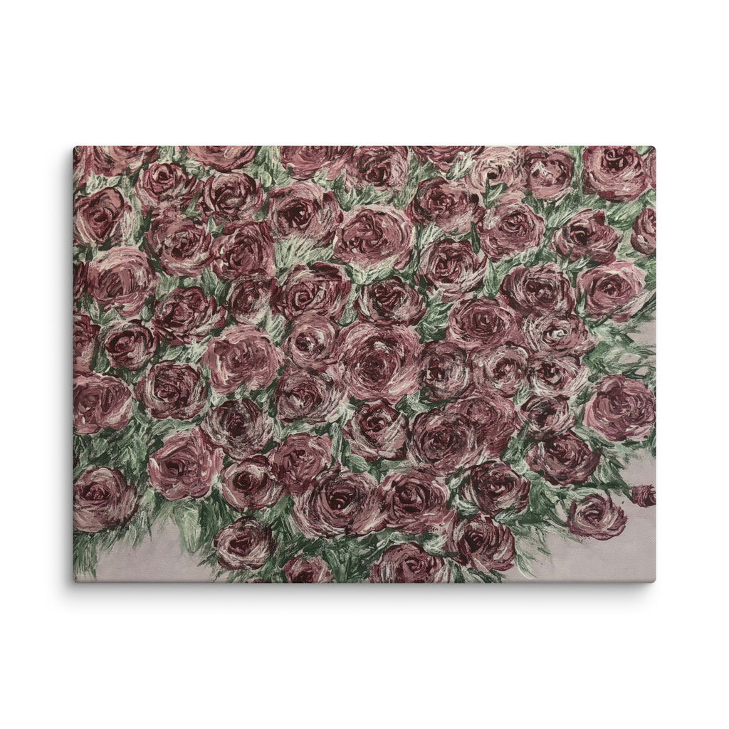 Abundance of Roses canvas print by Petals & Ash Studio, 18x24-inch floral wall art showcasing vibrant rose artwork.