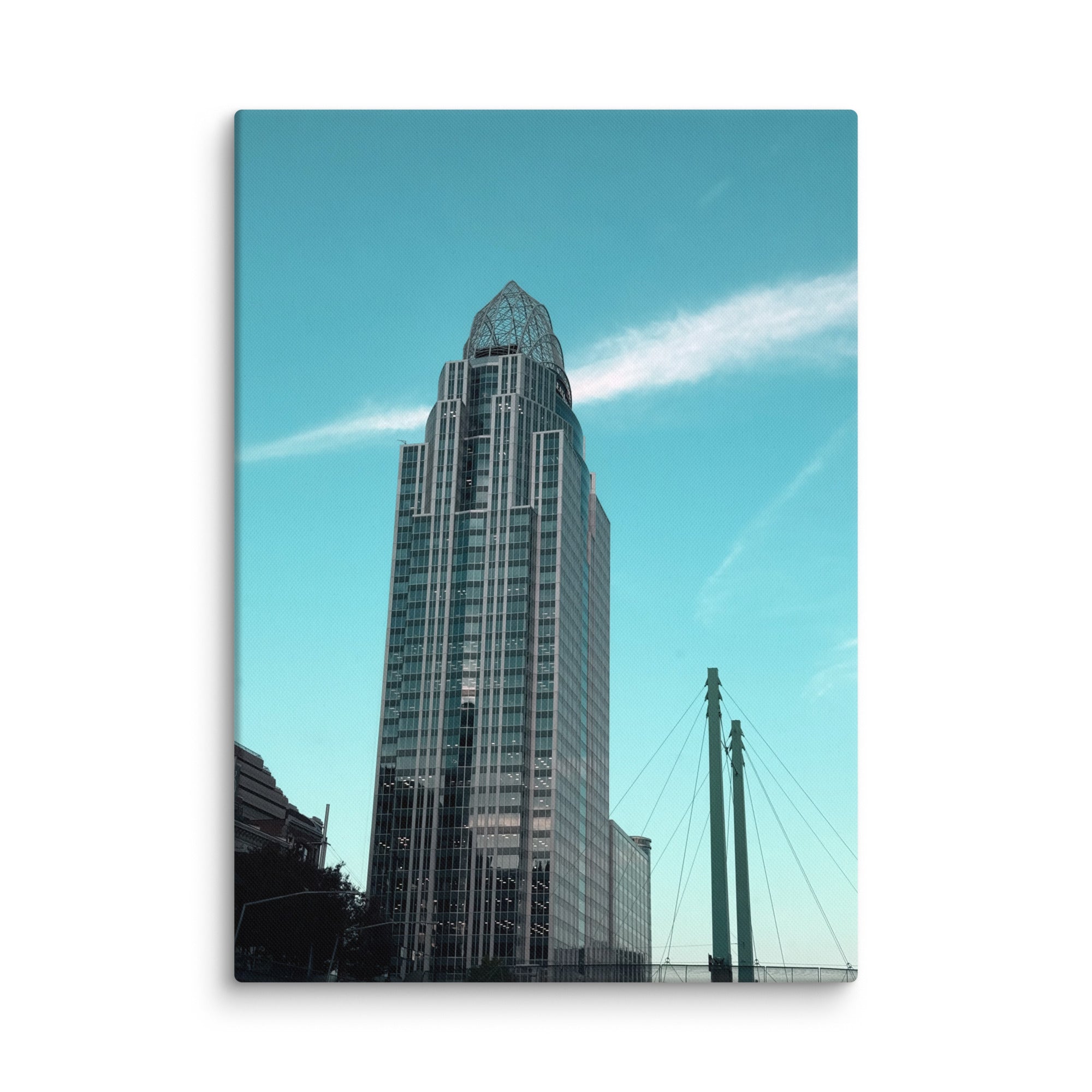 City building photo canvas print by Petals & Ash Studio featuring a detailed urban skyline on a 20x28 inch canvas.