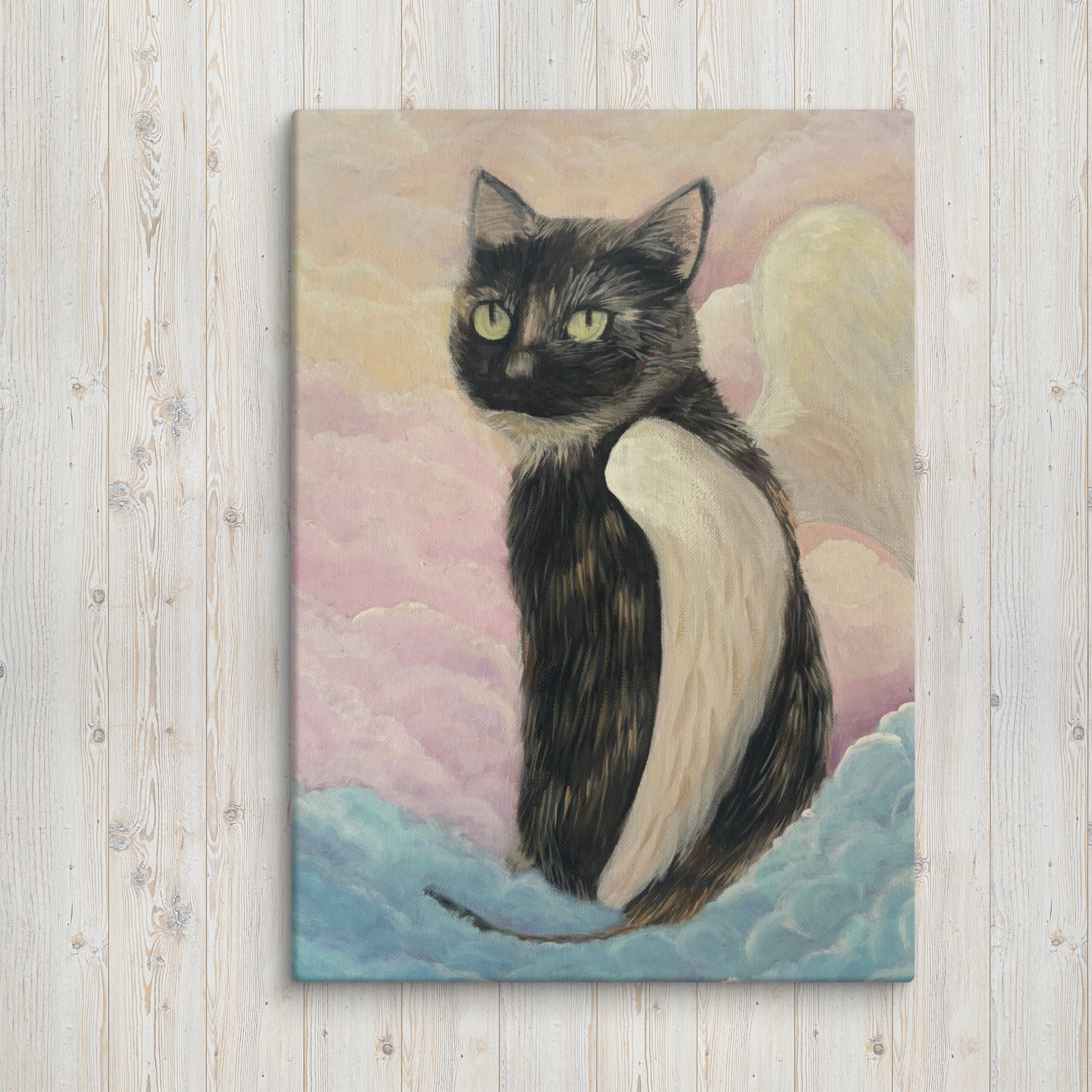 Heavenly Cat Canvas Print by Petals & Ash Studio featuring a detailed, artistic feline portrait on a 20x28 inch canvas.