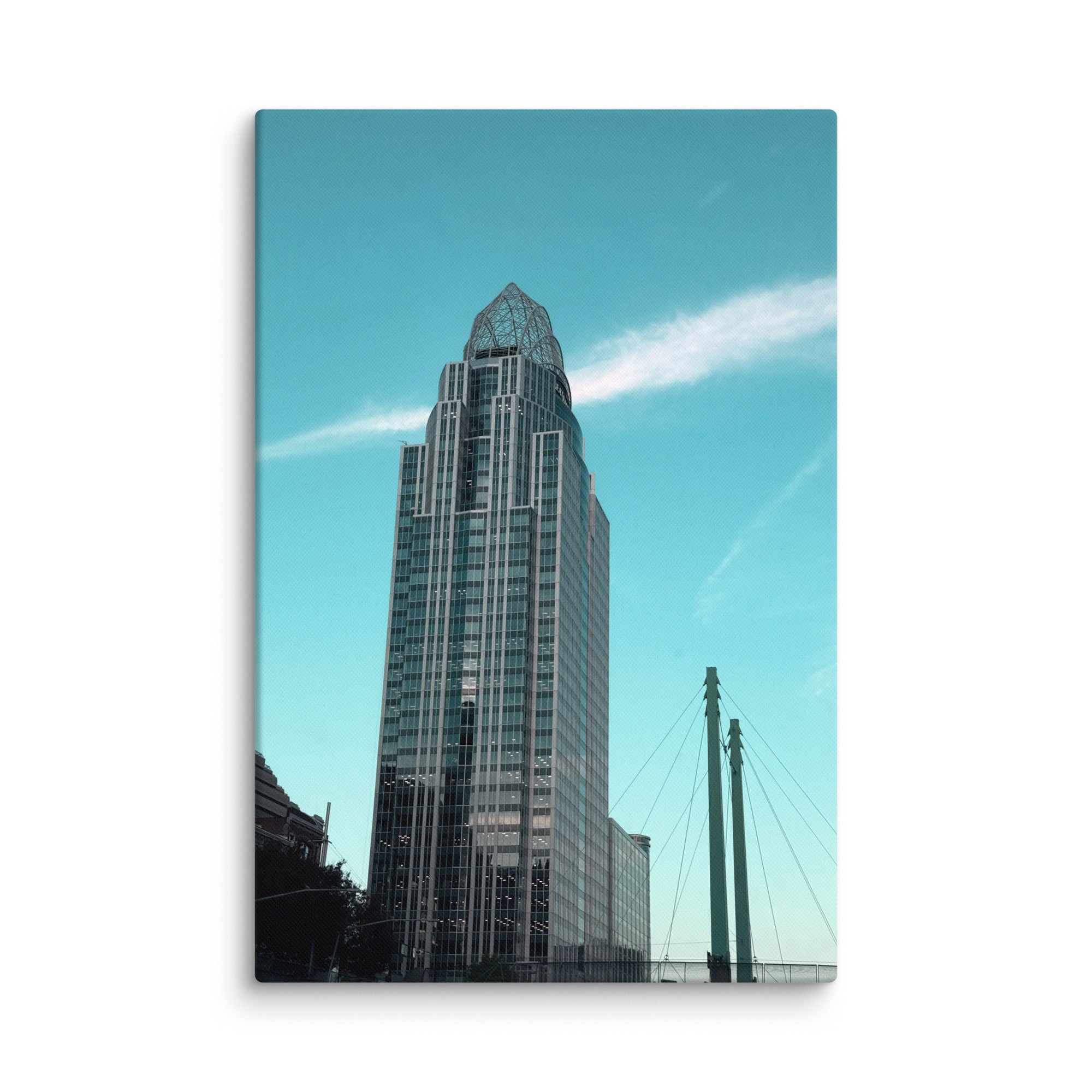 City building photo canvas print by Petals & Ash Studio showcasing urban skyline on a 20x30 inch canvas.