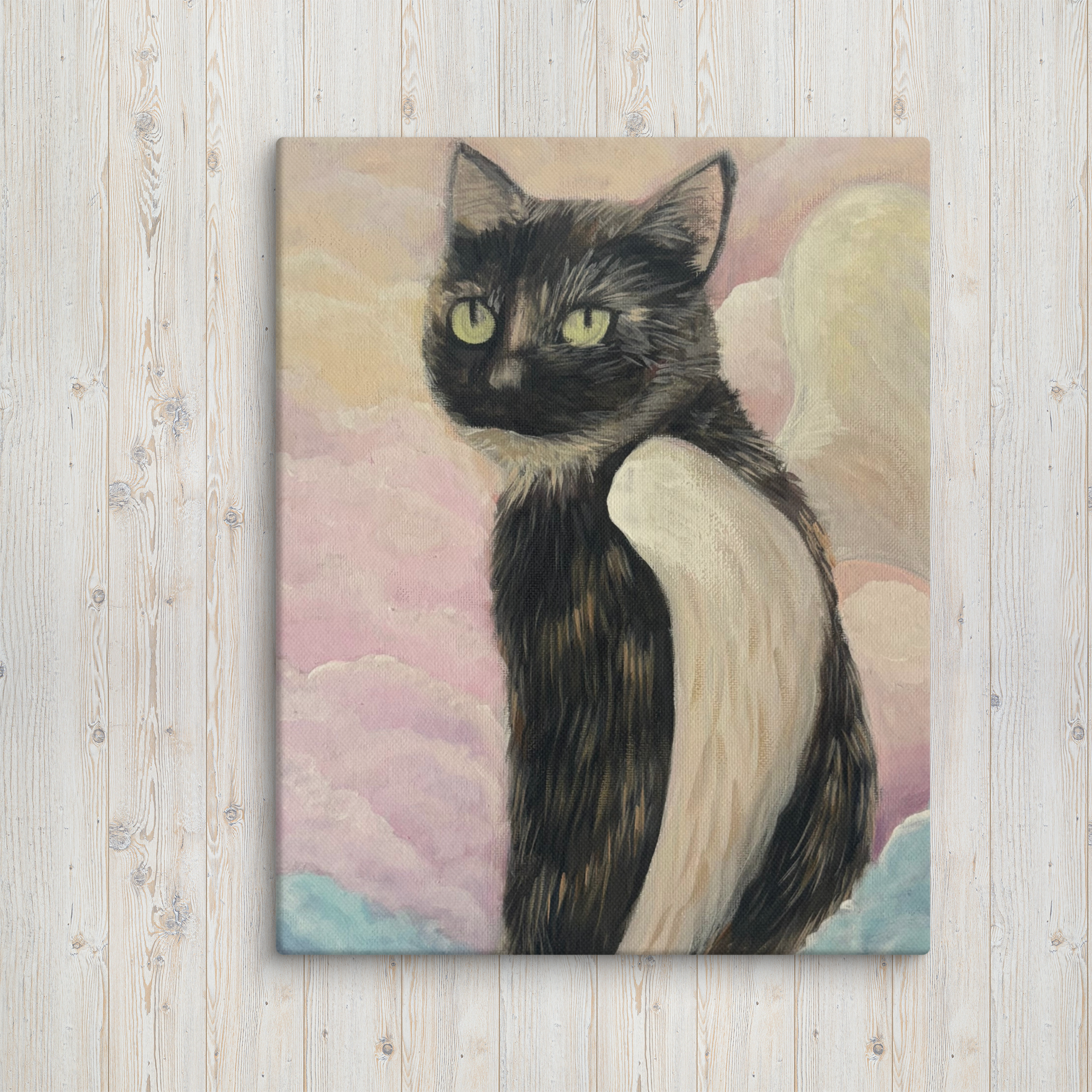 Heavenly Cat Canvas Print by Petals & Ash Studio featuring a detailed feline artwork on an 8x10-inch canvas.