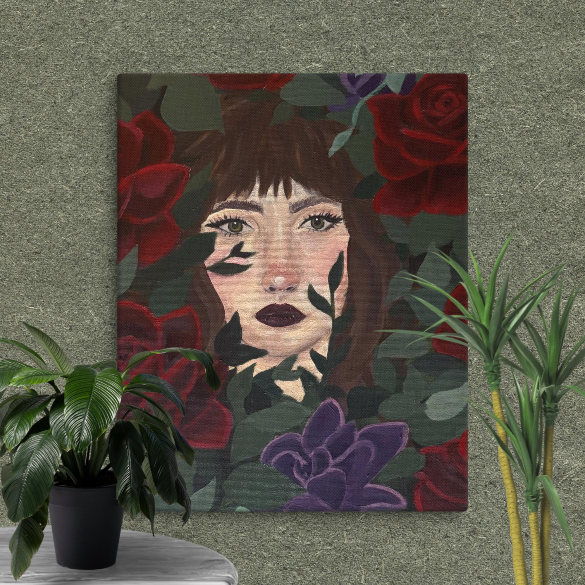 8x10 canvas print by Petals & Ash Studio featuring a face integrated into colorful flower design.