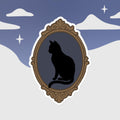 Black cat die-cut sticker by Petals & Ash Studio, satin finish, 6x6 inches, featuring a sleek feline design on a white background.