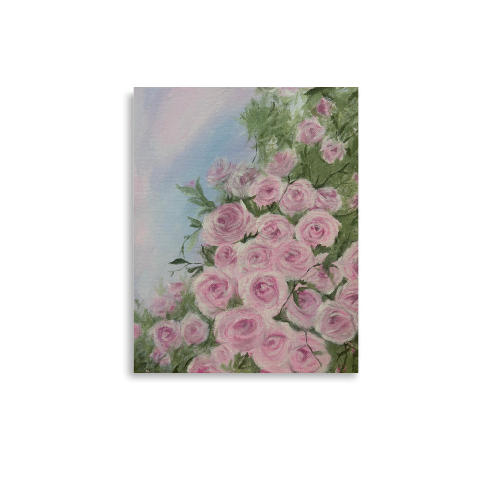 Pink rose poster print on enhanced matte paper by Petals & Ash Studio, 11x14 inch floral wall art.