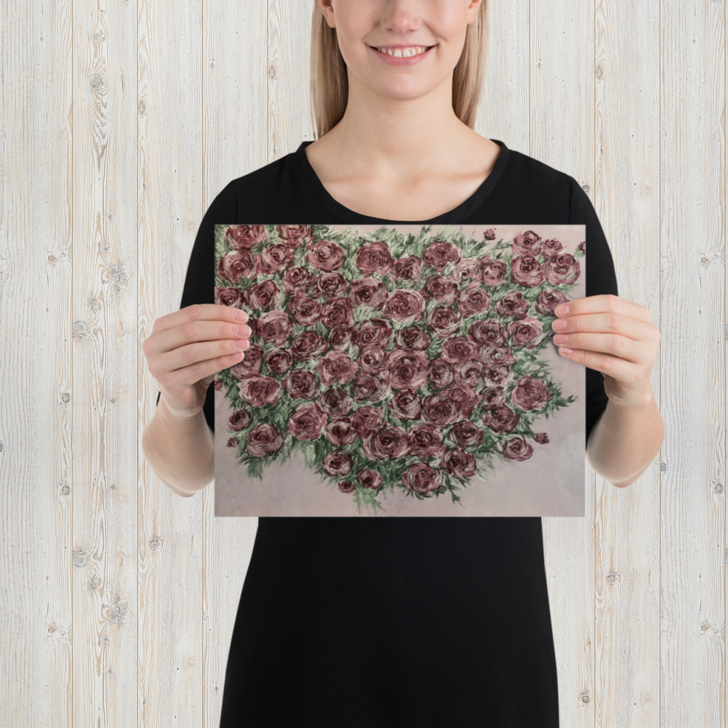 Petals & Ash Studio floral art print poster featuring an abundance of roses on enhanced matte paper, 11x14 inches.