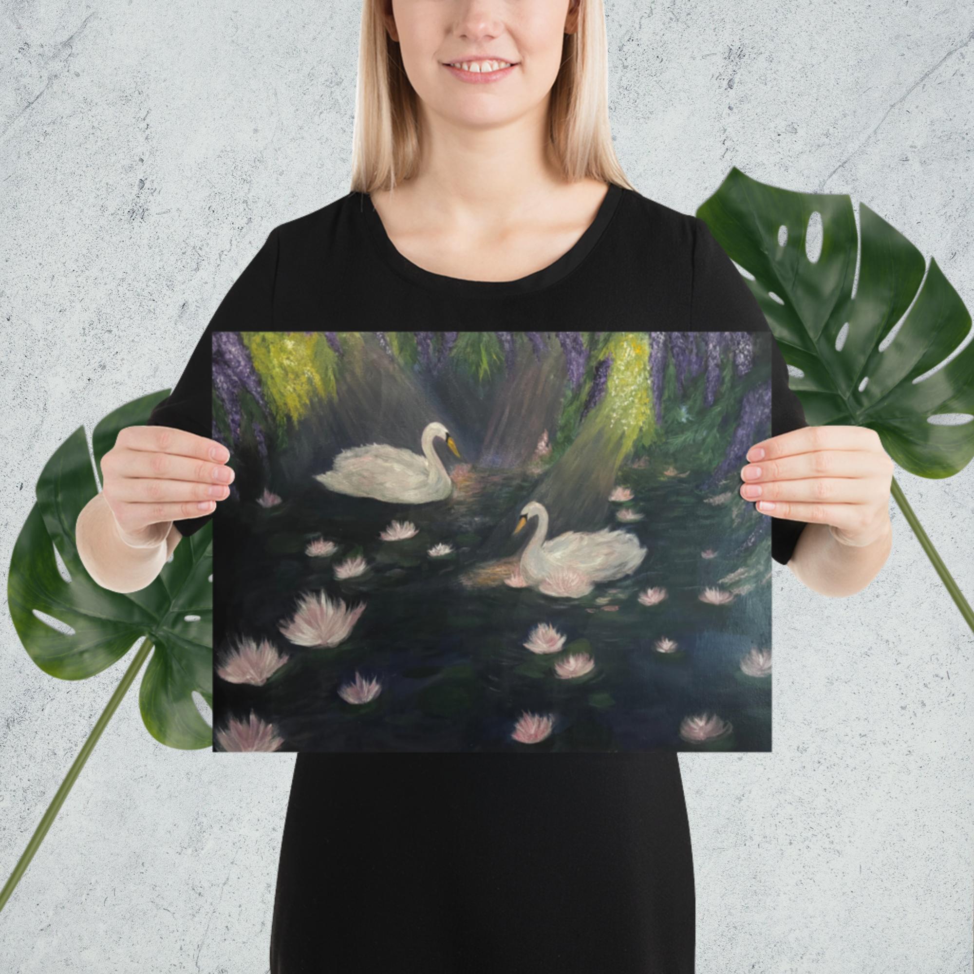 Swan Lake poster print by Petals & Ash Studio on enhanced matte paper, featuring a ballet scene in 12x16 inches.