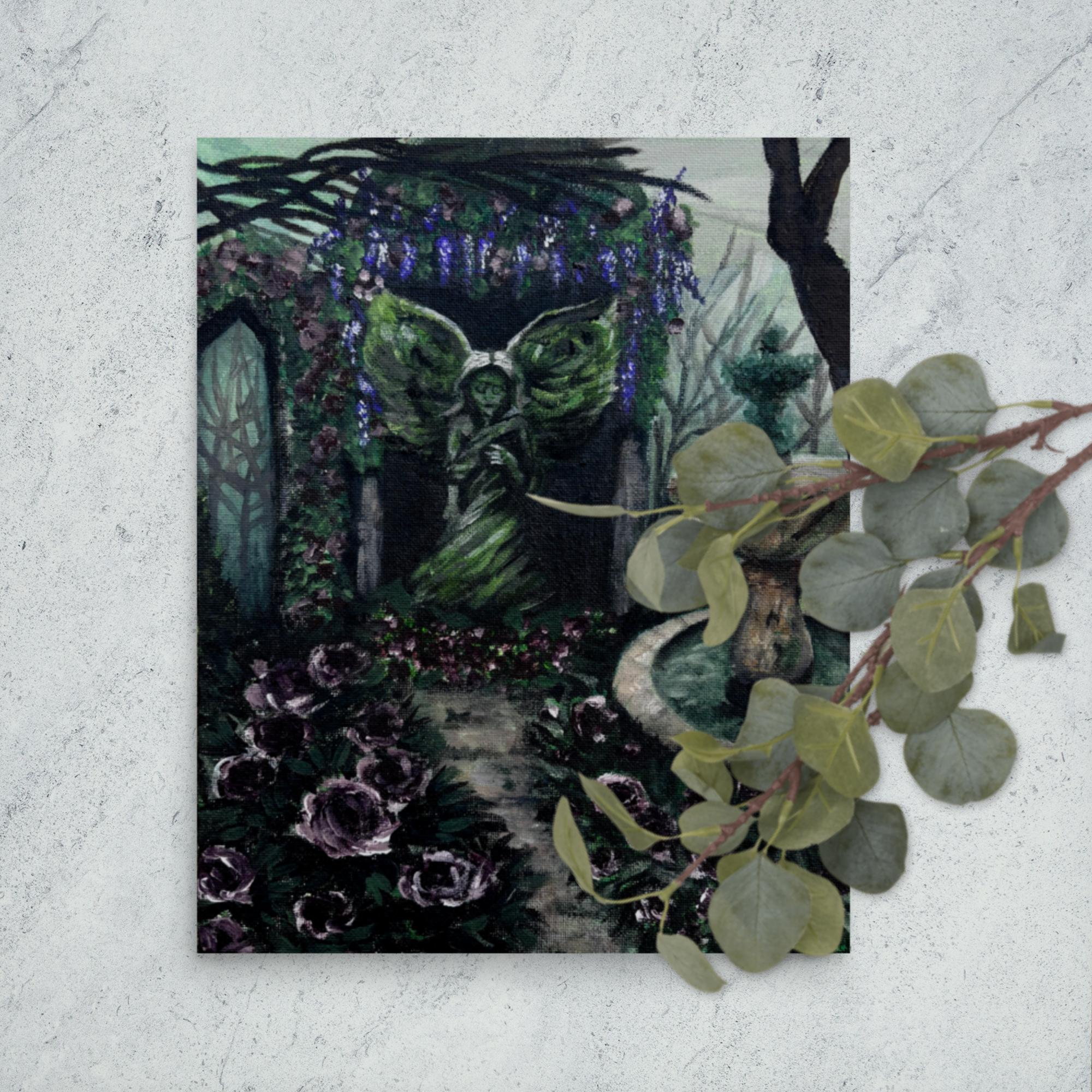 Angel in a Dark Place art print by Petals & Ash Studio on matte paper poster, featuring a dark, artistic angel design.