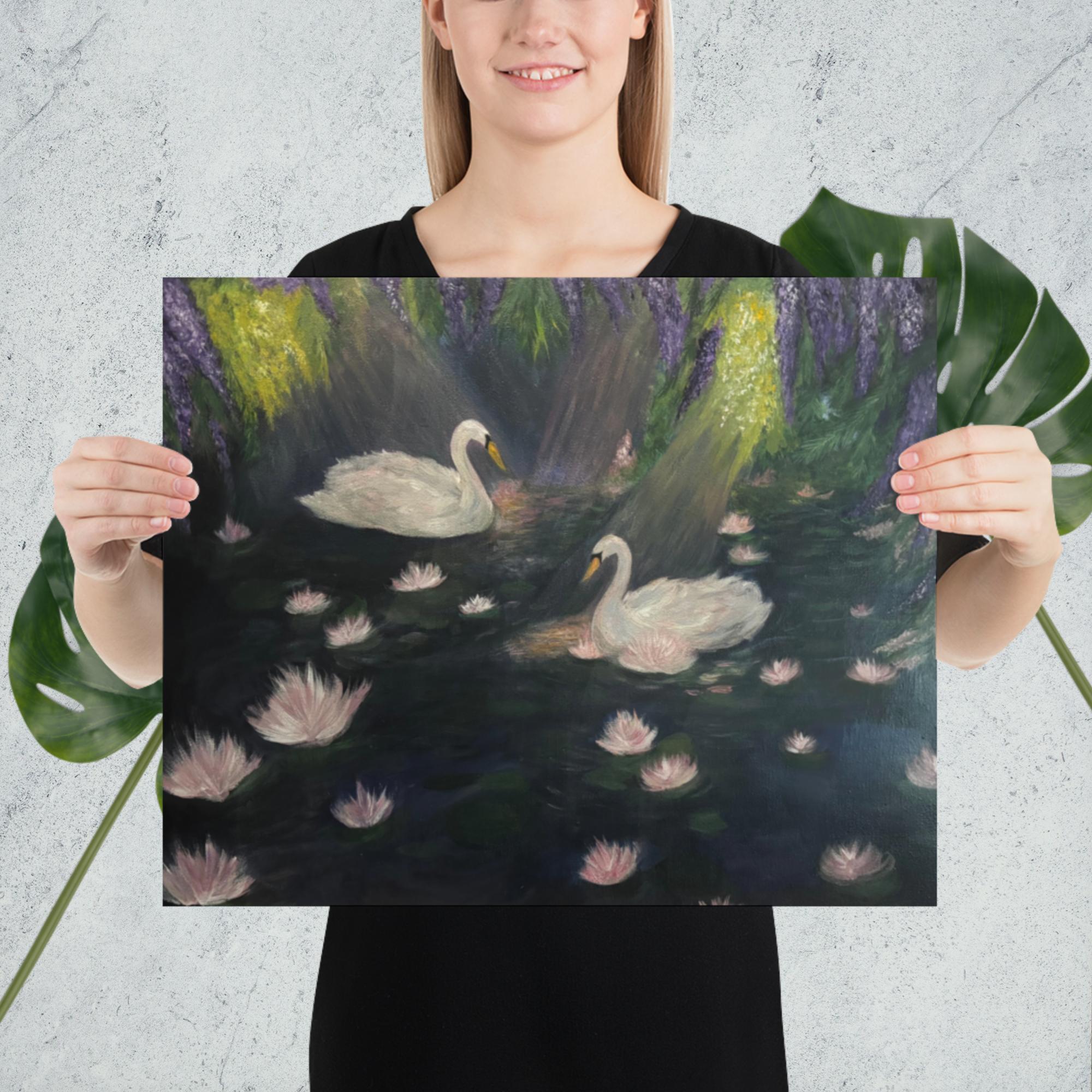 Swan Lake poster print by Petals & Ash Studio on enhanced matte paper, featuring a ballet-inspired design in a 16x20 inch size.