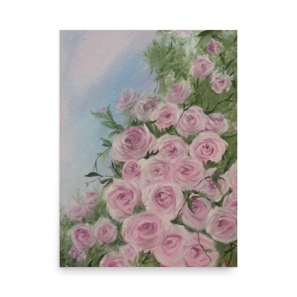 Pink roses canvas print by Petals & Ash Studio featuring vibrant pink roses on a textured canvas surface.