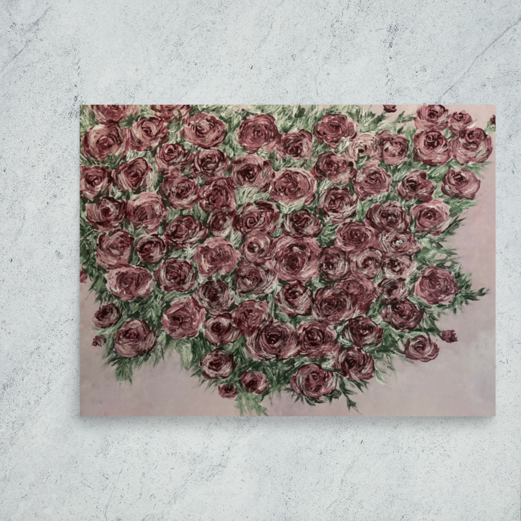 Petals & Ash Studio floral art print poster featuring an abundance of roses on enhanced matte paper, 18x24 inches.