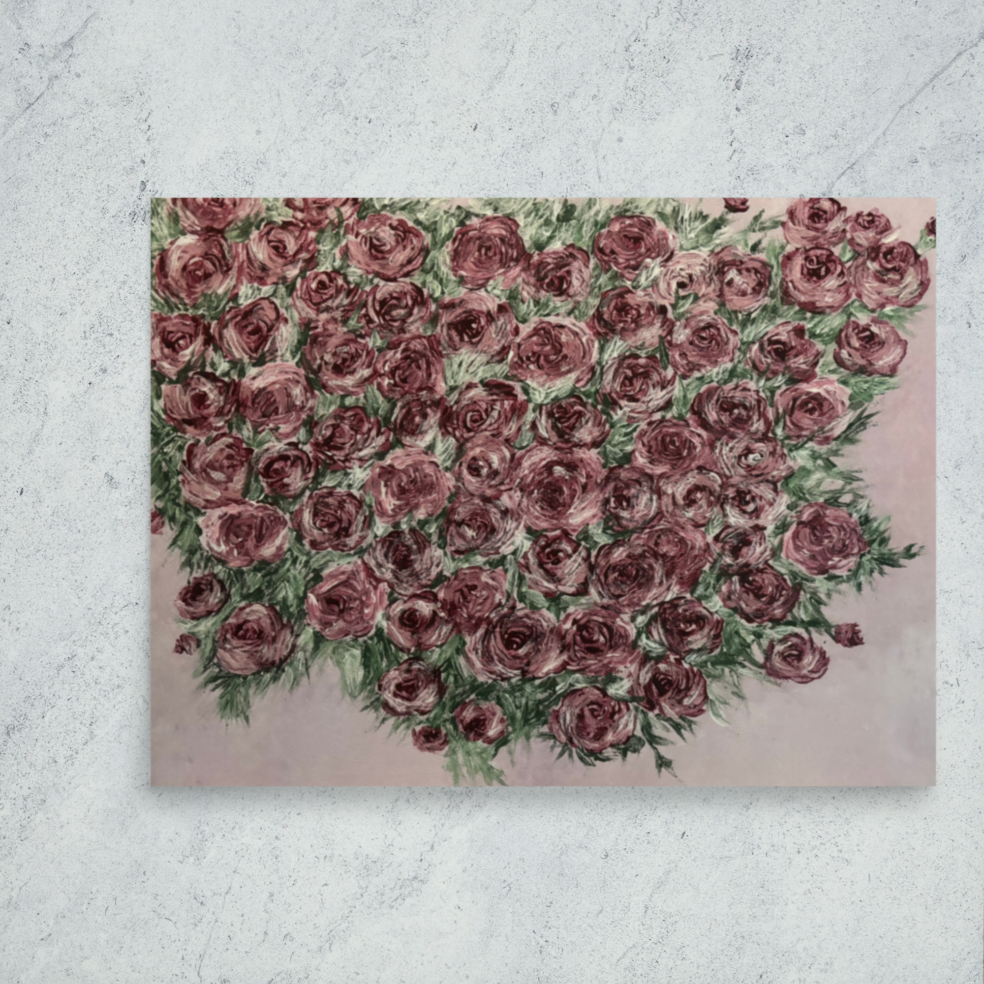 Petals & Ash Studio floral art print poster featuring an abundance of roses on enhanced matte paper, 18x24 inches.
