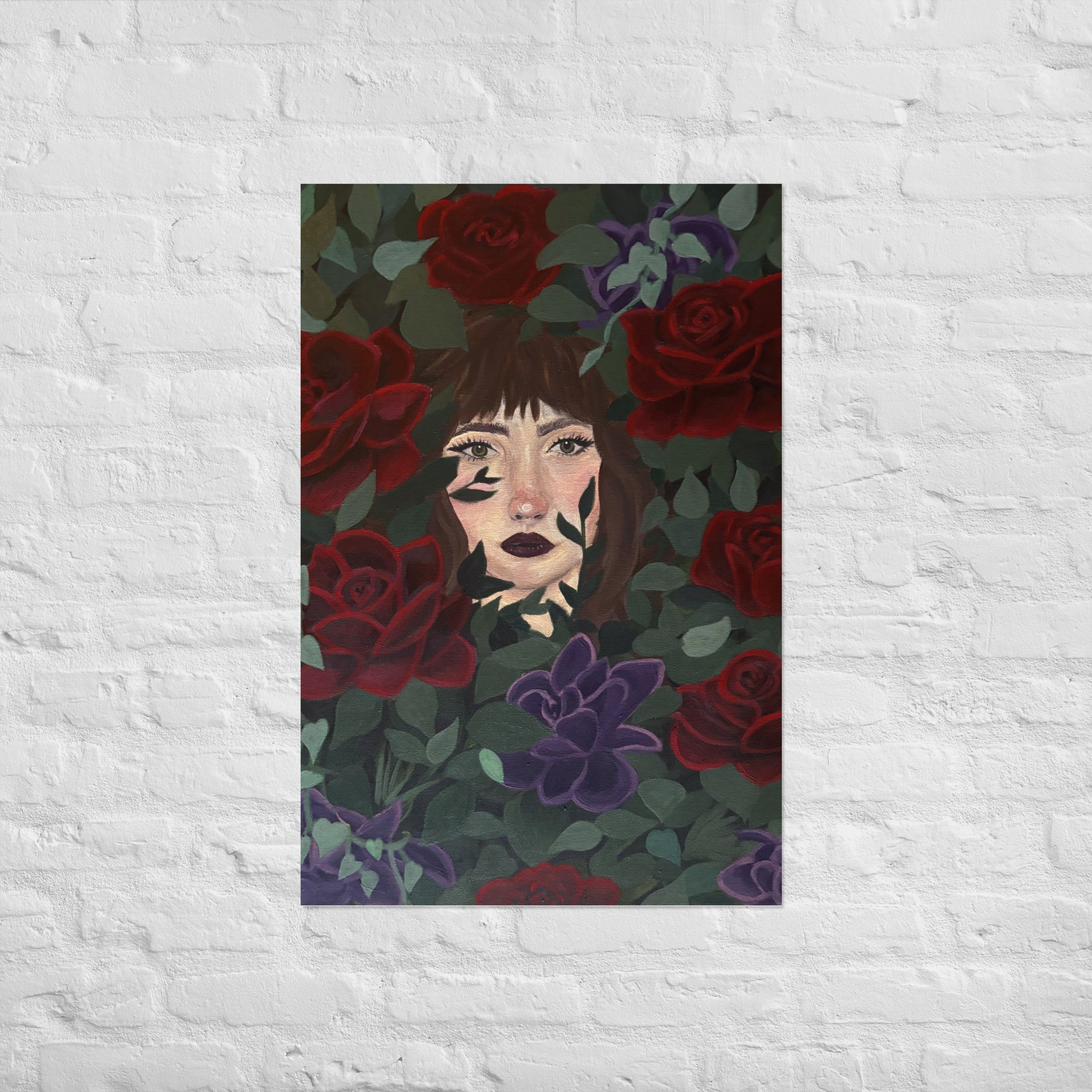 Floral art print titled "I Saw a Face in the Flowers" by Petals & Ash Studio on matte paper, 24x36 inches.