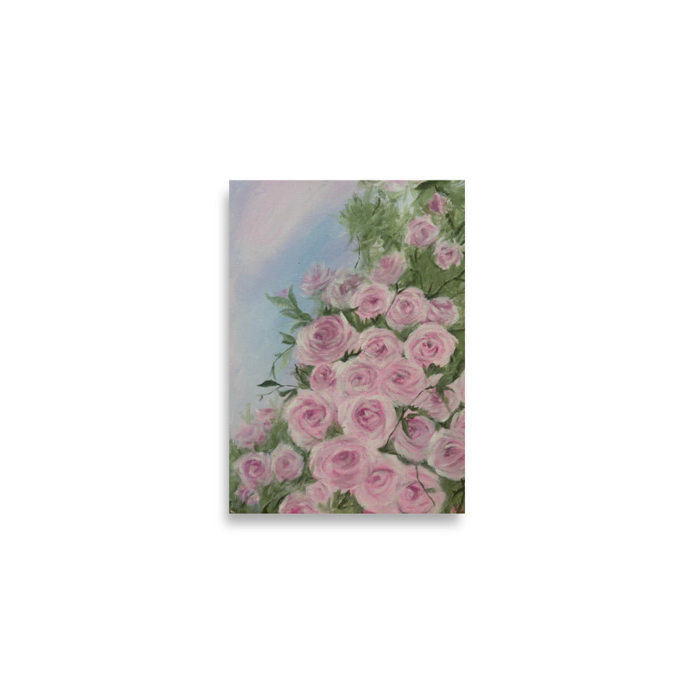 Pink rose poster print on enhanced matte paper by Petals & Ash Studio, featuring a vibrant floral design in a 16.5x23.3 inch size.